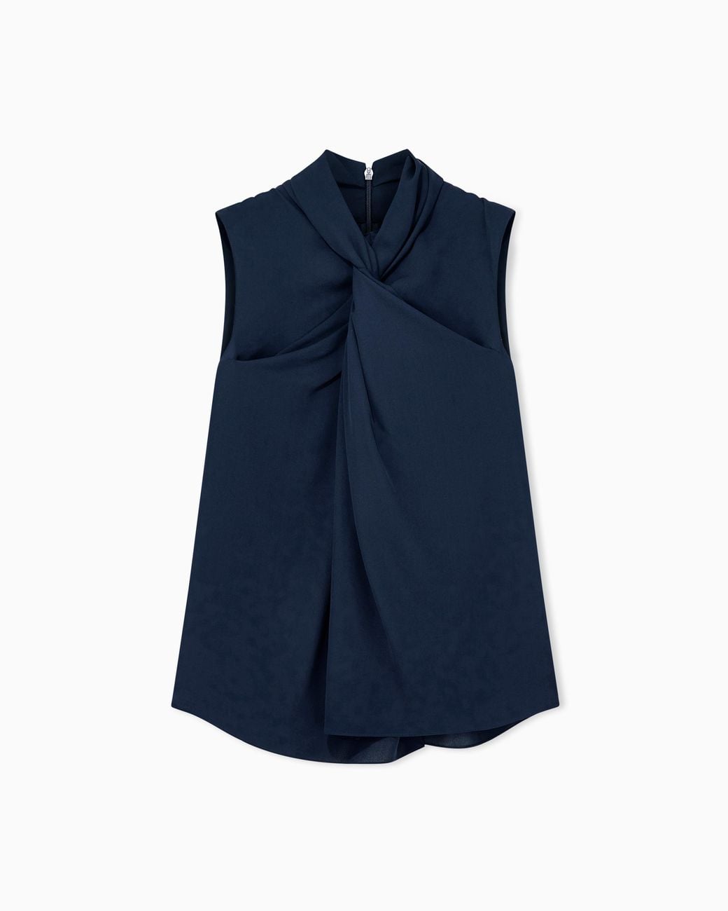 Giorgio Armani Blue Shirt Sleeveless Silk Georgette With Draped Neckline