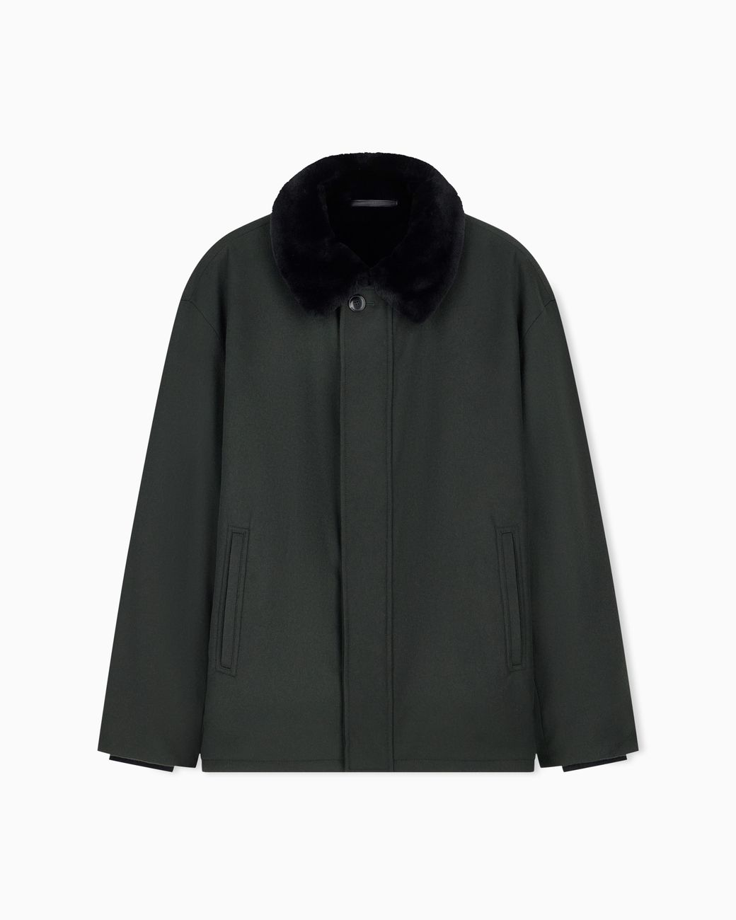 Giorgio Armani Black Cashmere Jacket With Shearling Lining And Hidden Zip for men