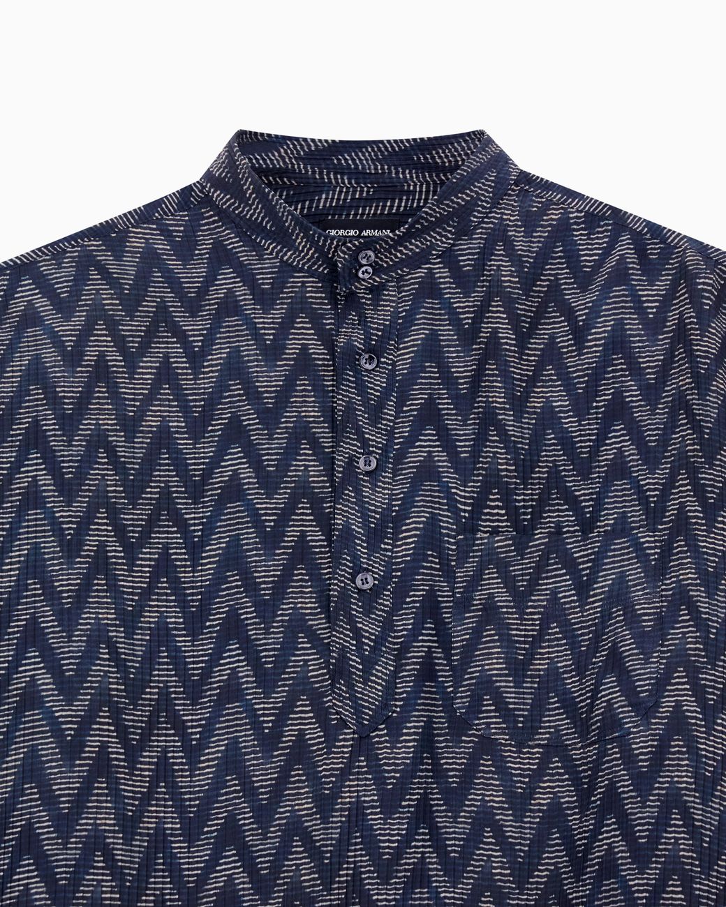 Giorgio Armani Blue Chevron-Print Viscose And Silk Polo Shirt for men