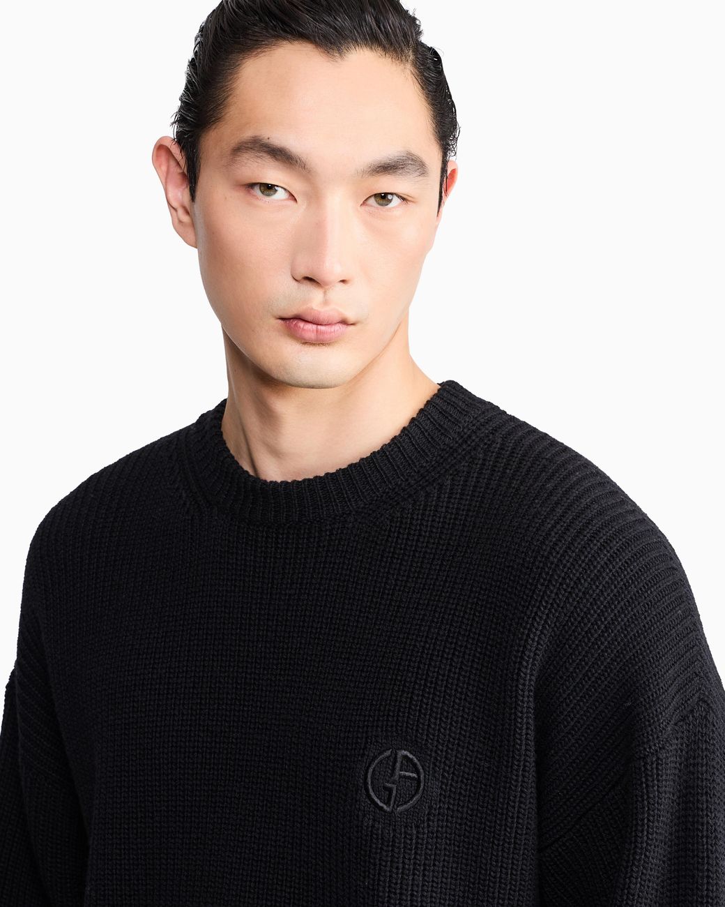 Giorgio Armani Blue Sweater Regular Fit Virgin Wool Half Cardigan Stitch for men