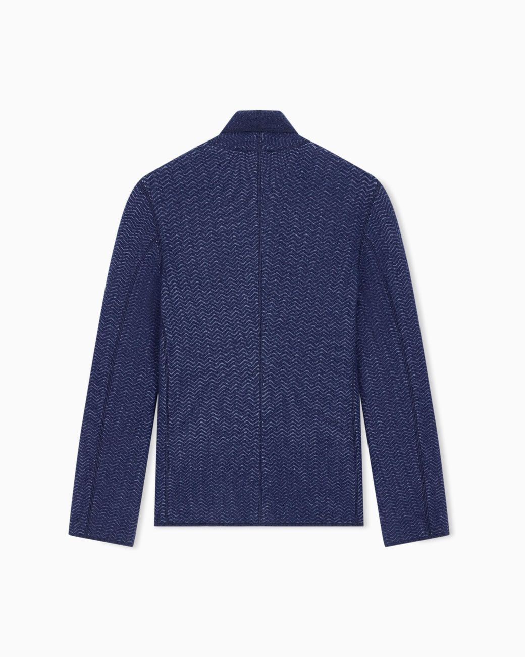 Giorgio Armani Blue Blazer Jackets Slim Herringbone Cashmere Knit Stand Collar