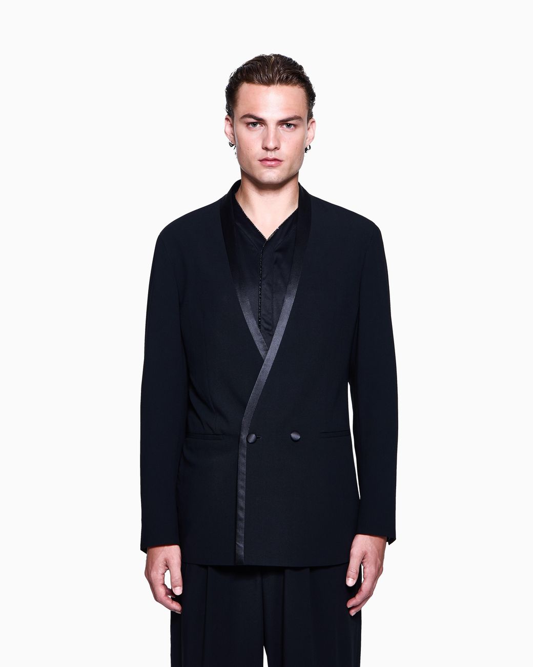 Giorgio Armani Blue Wool-Crêpe Double-Breasted Jacket for men