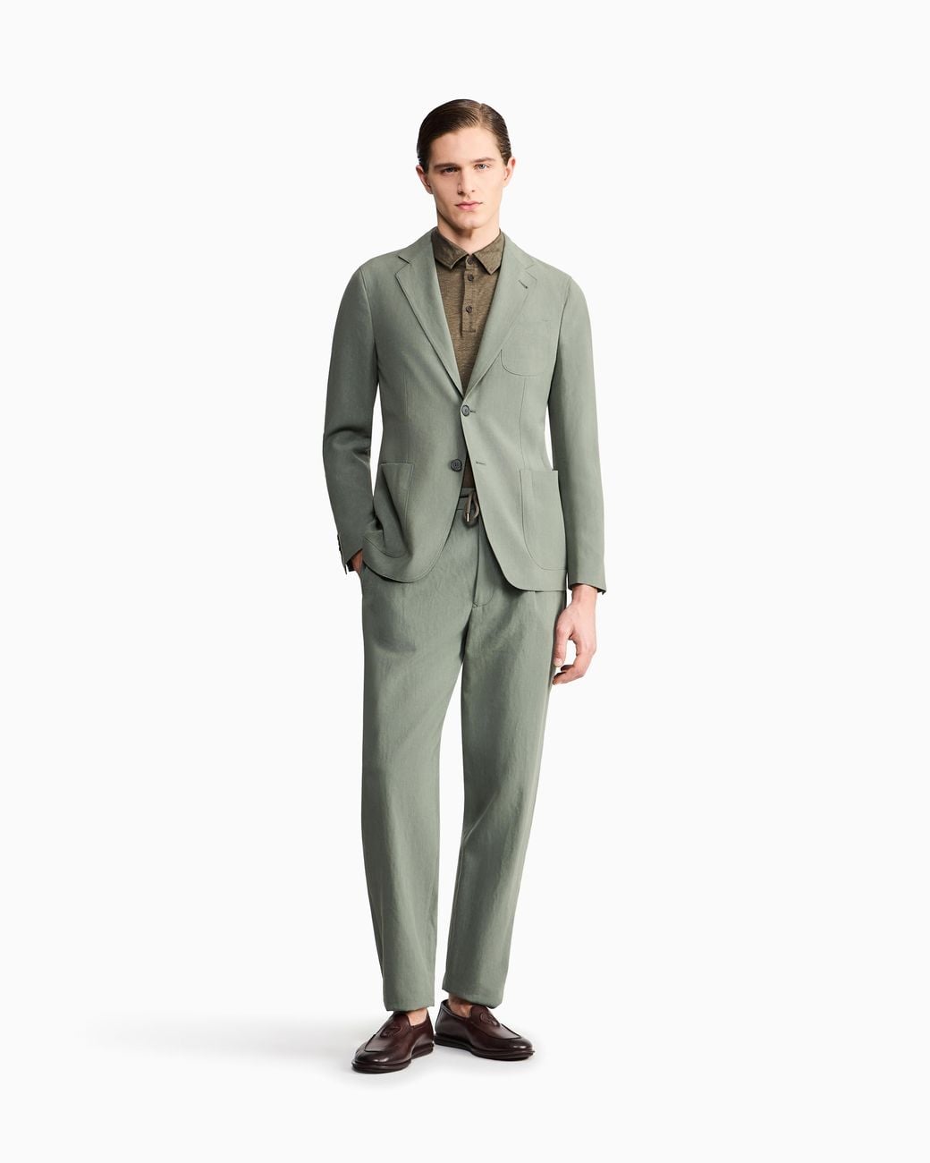 Giorgio Armani Green Single-Pleat, Linen-Canvas Trousers for men