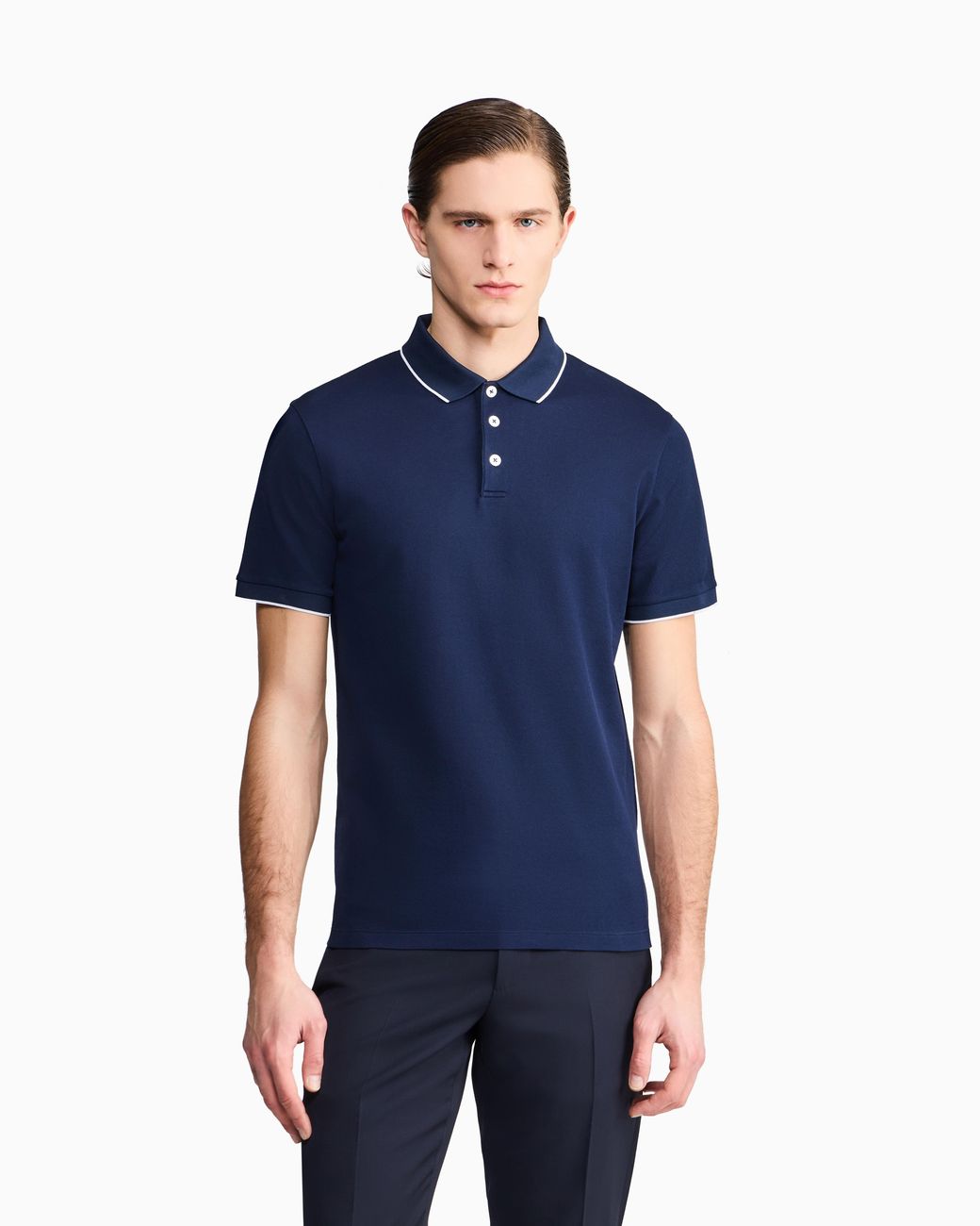 Giorgio Armani Blue Cotton Piqué Polo With Contrasting Trim for men