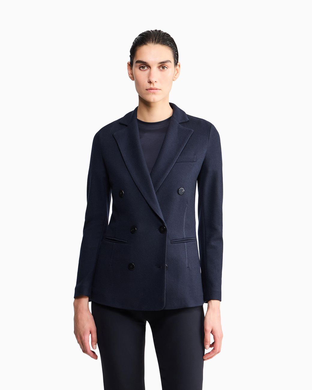 Giorgio Armani Blue Pure Cashmere Jersey Double-Breasted Jacket