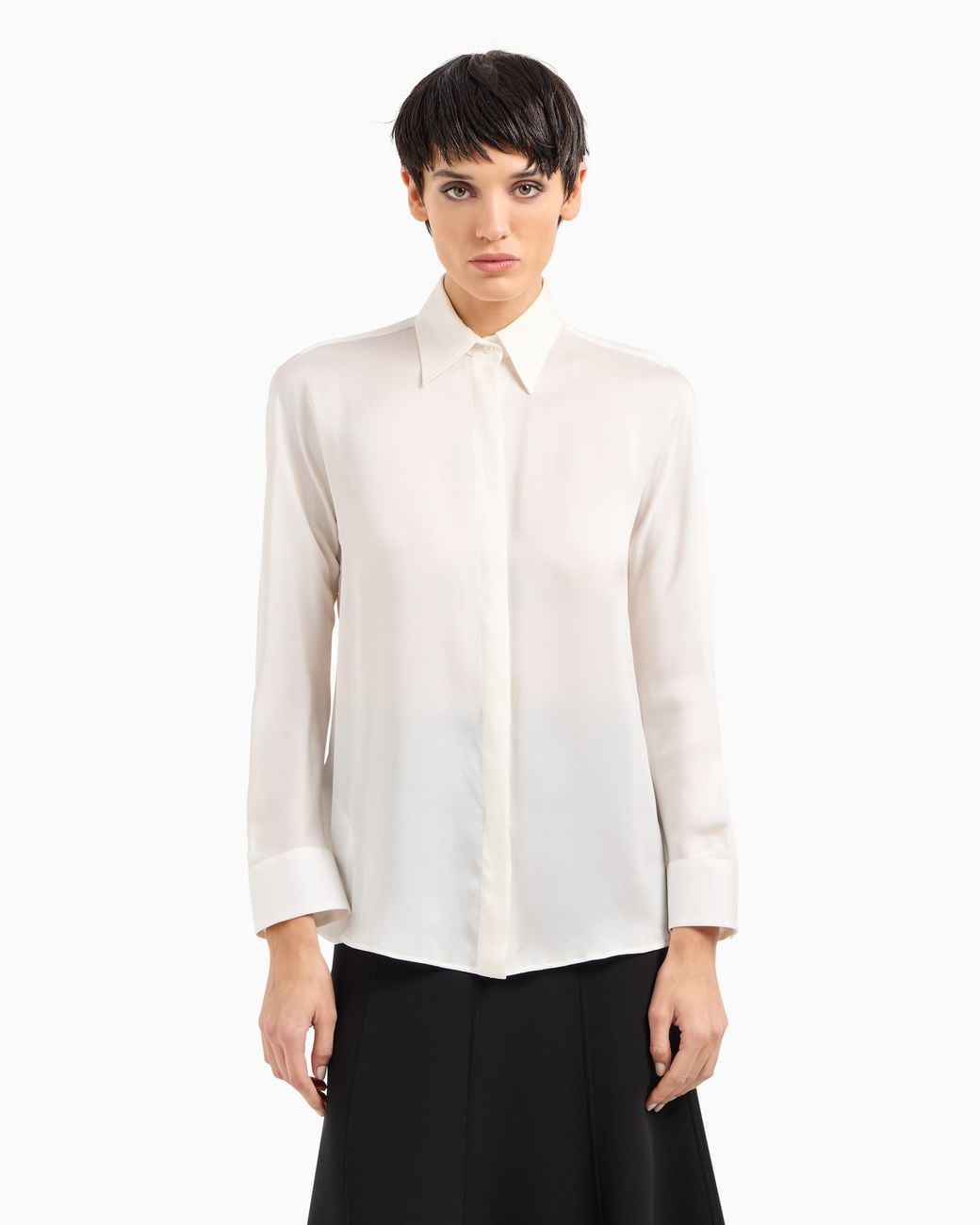 Giorgio Armani White Pure Silk Charmeuse Shirt