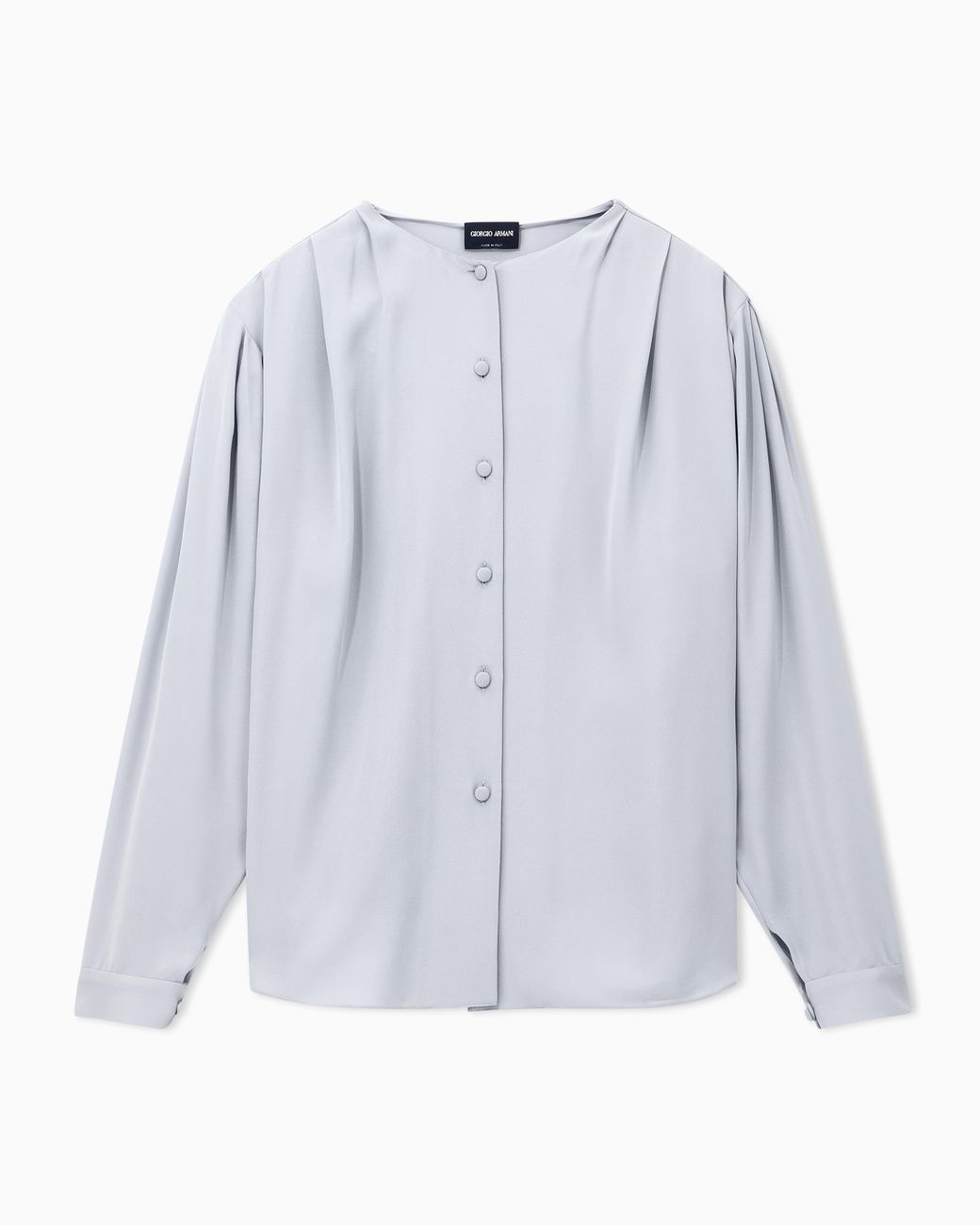 Giorgio Armani Blue Blouse Triple Silk Georgette Collarless With Pleats