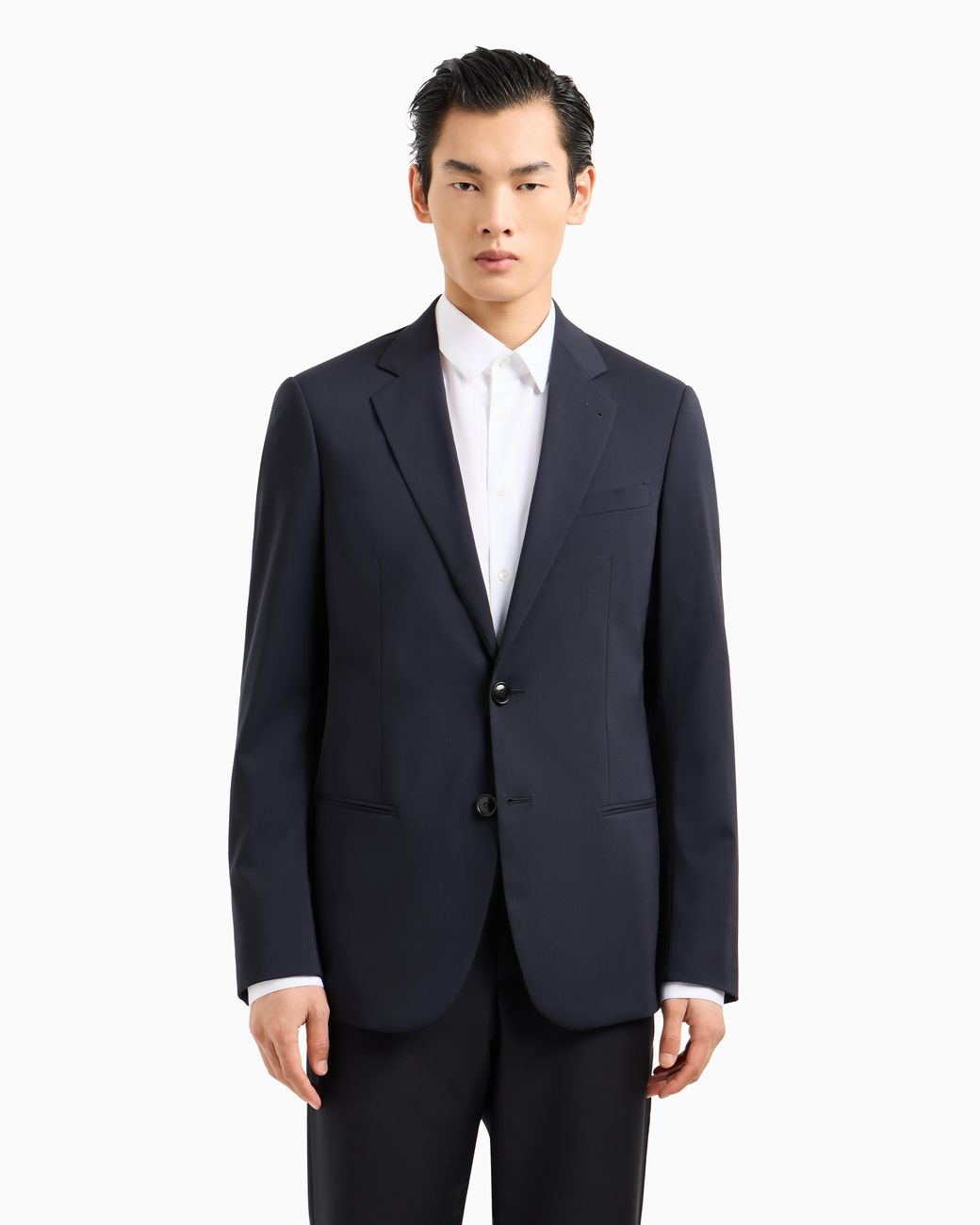 Giorgio Armani Blue Virgin Single-Breasted Jacket With Peak Lapels for men