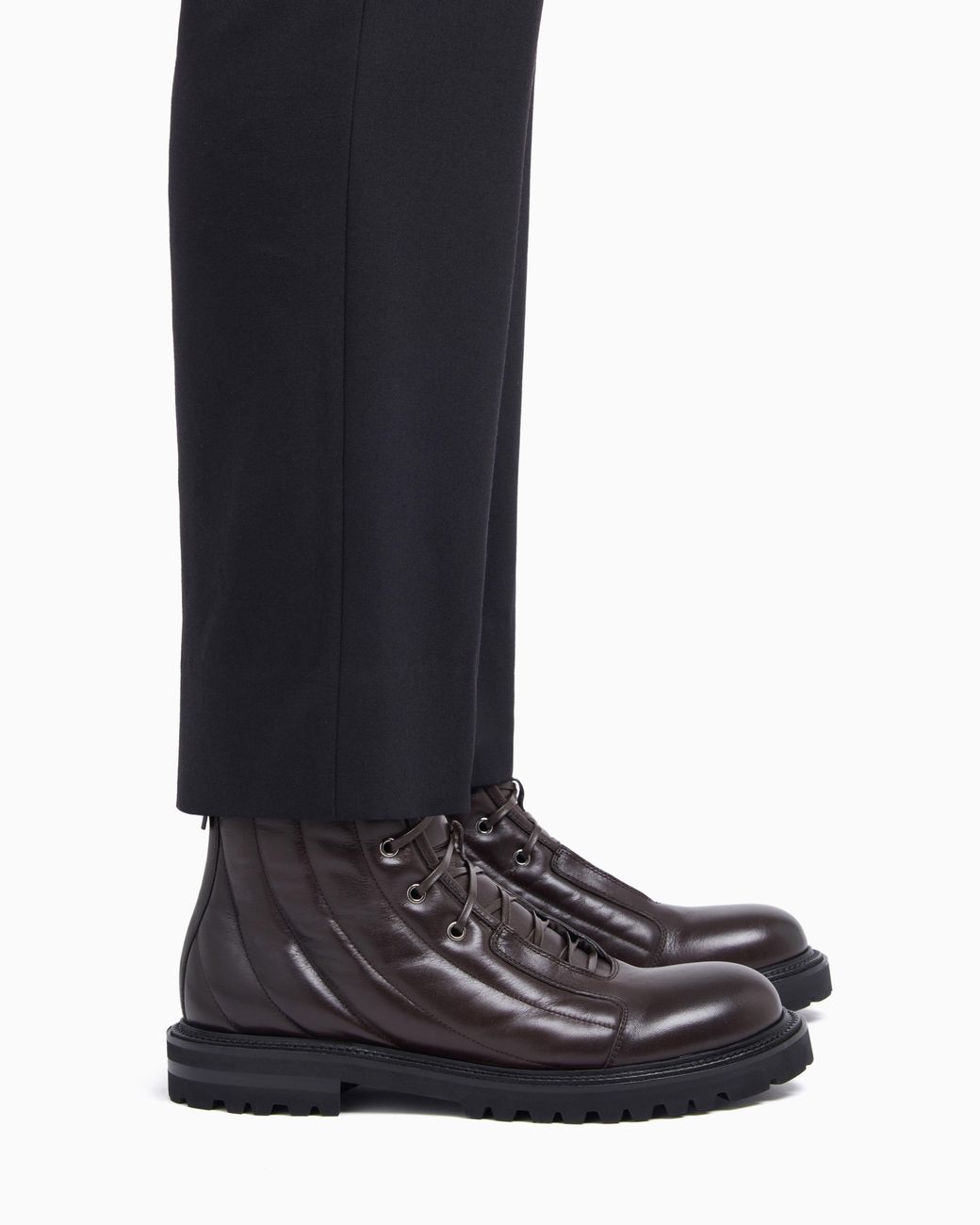 Giorgio Armani Black Nappa Calfskin Combat Boots for men