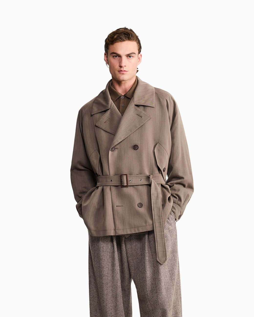 Giorgio Armani Brown Oversized-Fit Caban Coat for men