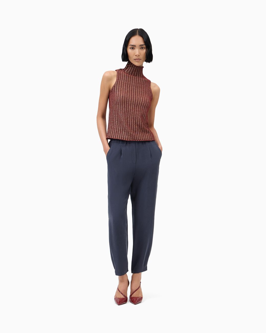 Giorgio Armani Brown Knit Top Sleeveless Turtleneck