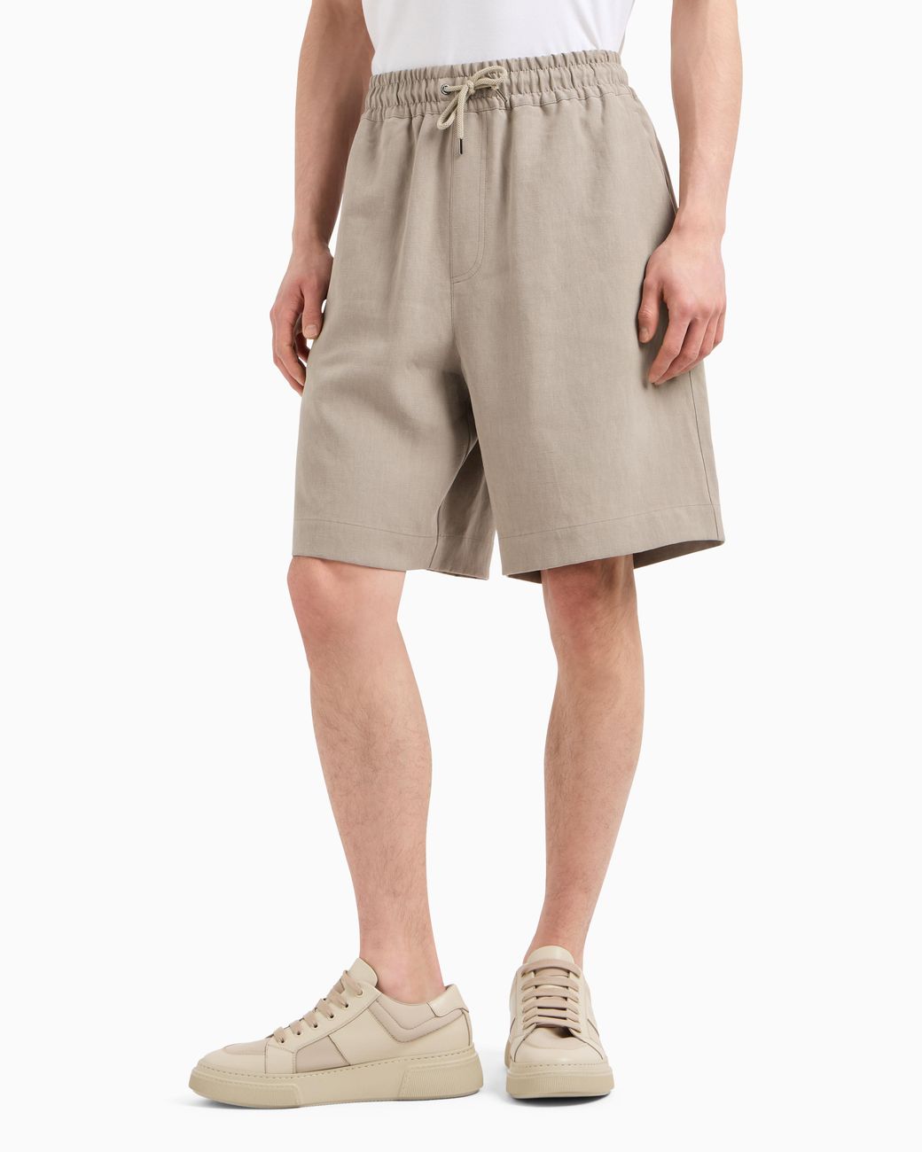 Giorgio Armani Natural Linen Canvas Flat-Front Bermuda Shorts for men