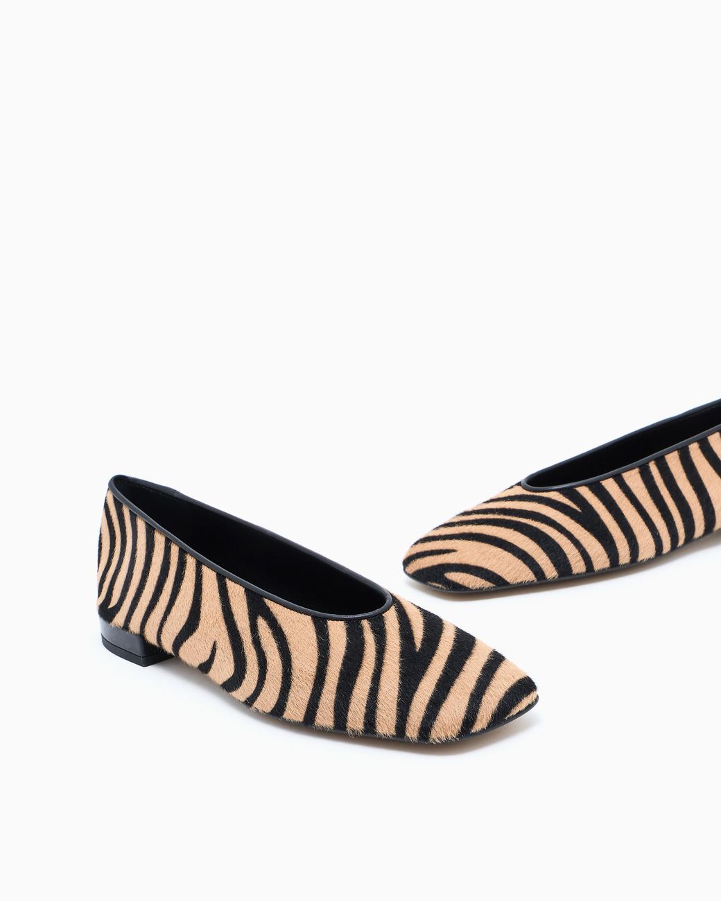 Giorgio Armani White Ponyskin Look Leather Ballerinas With A Zebra Motif