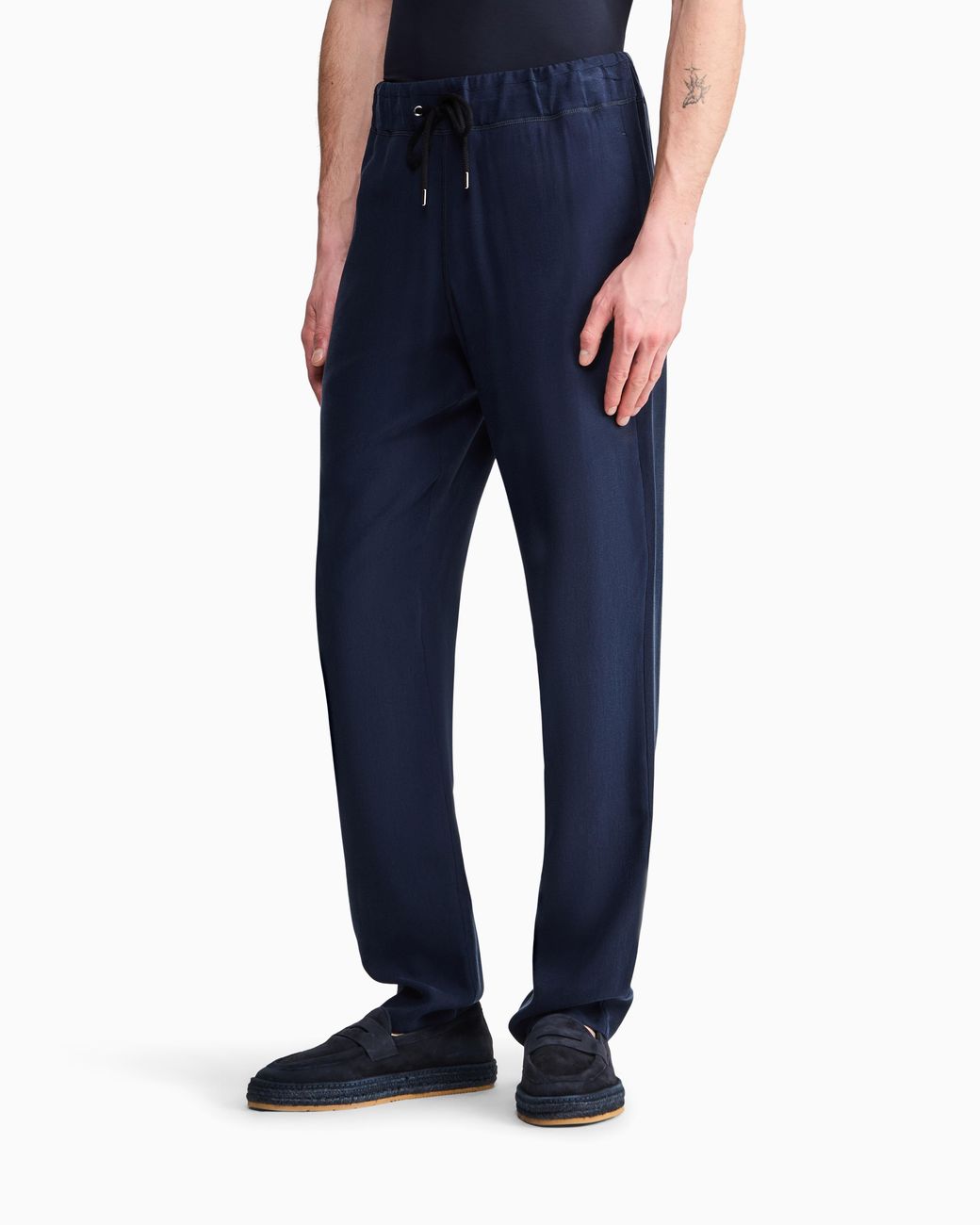 Giorgio Armani Blue Pleated Cupro Trousers With Drawstring Waist for men