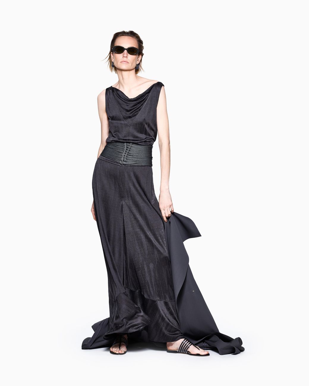 Giorgio Armani Black Jacquard Viscose Jersey Draped Top