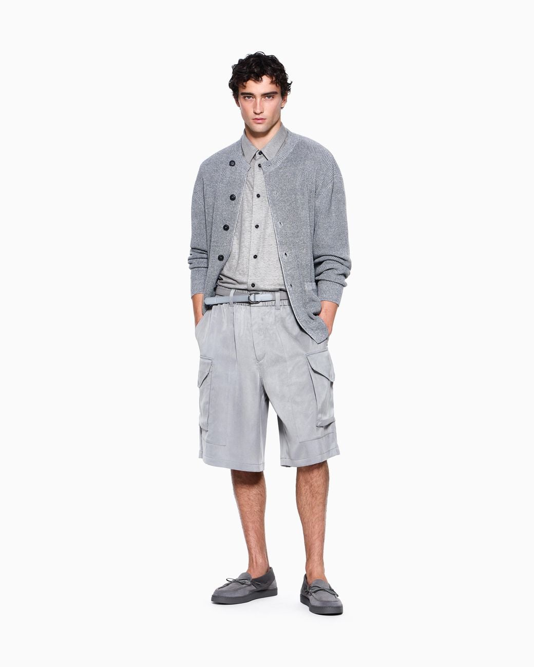 Giorgio Armani Blue Cardigan Regular Fit Ribbed Linen Cotton Cashmere Silk for men