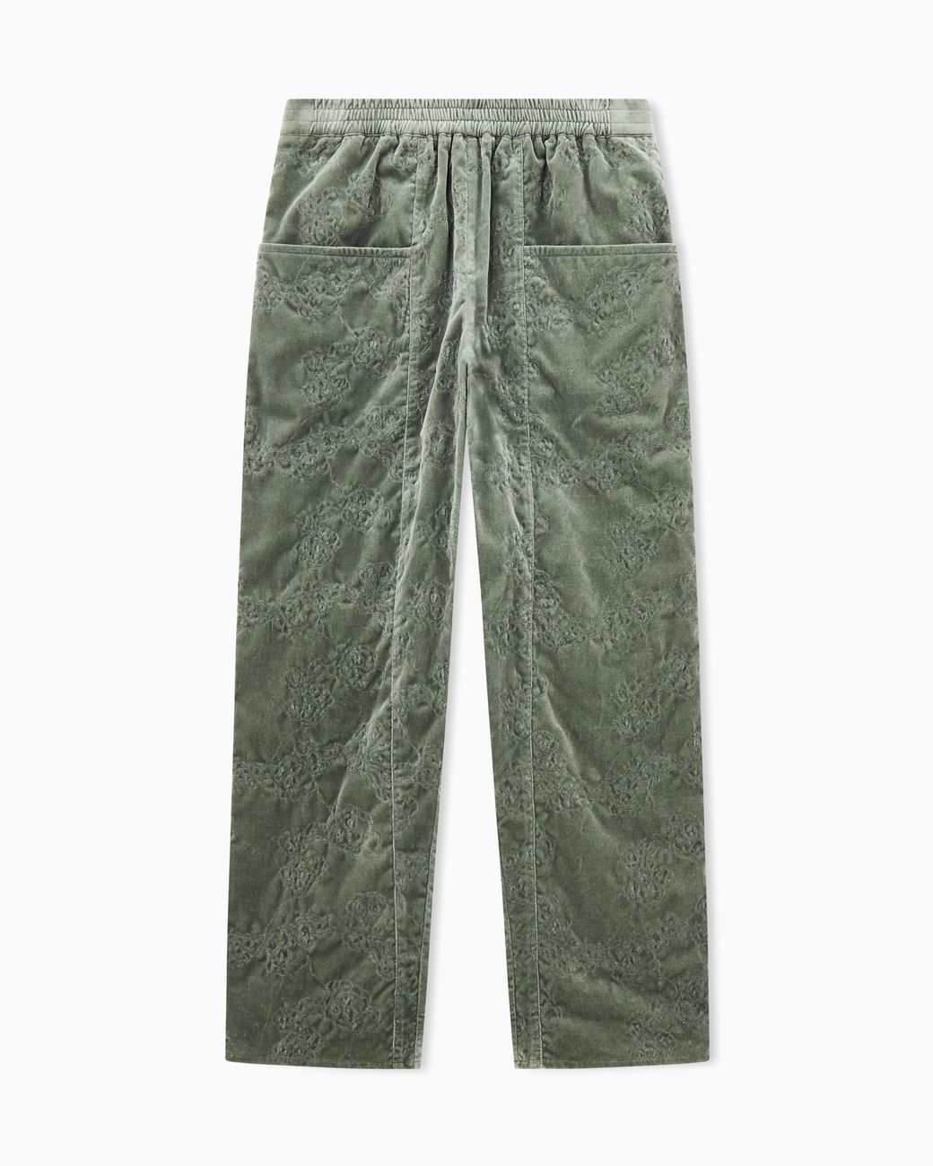 Giorgio Armani Green Lined Cotton Velvet Pants With Floral Embroidery