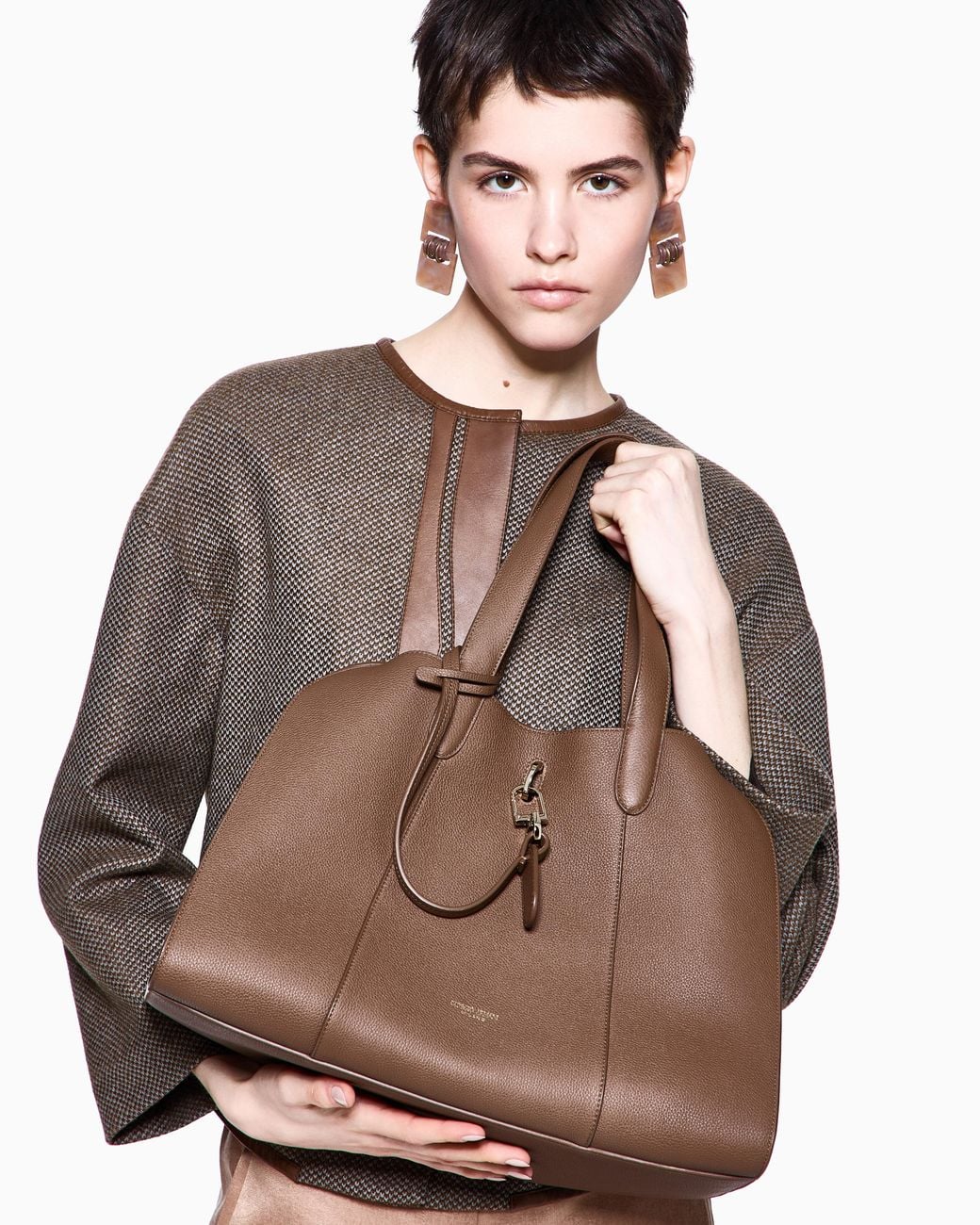 Giorgio Armani Brown Large Pebbled Leather Tote Bag