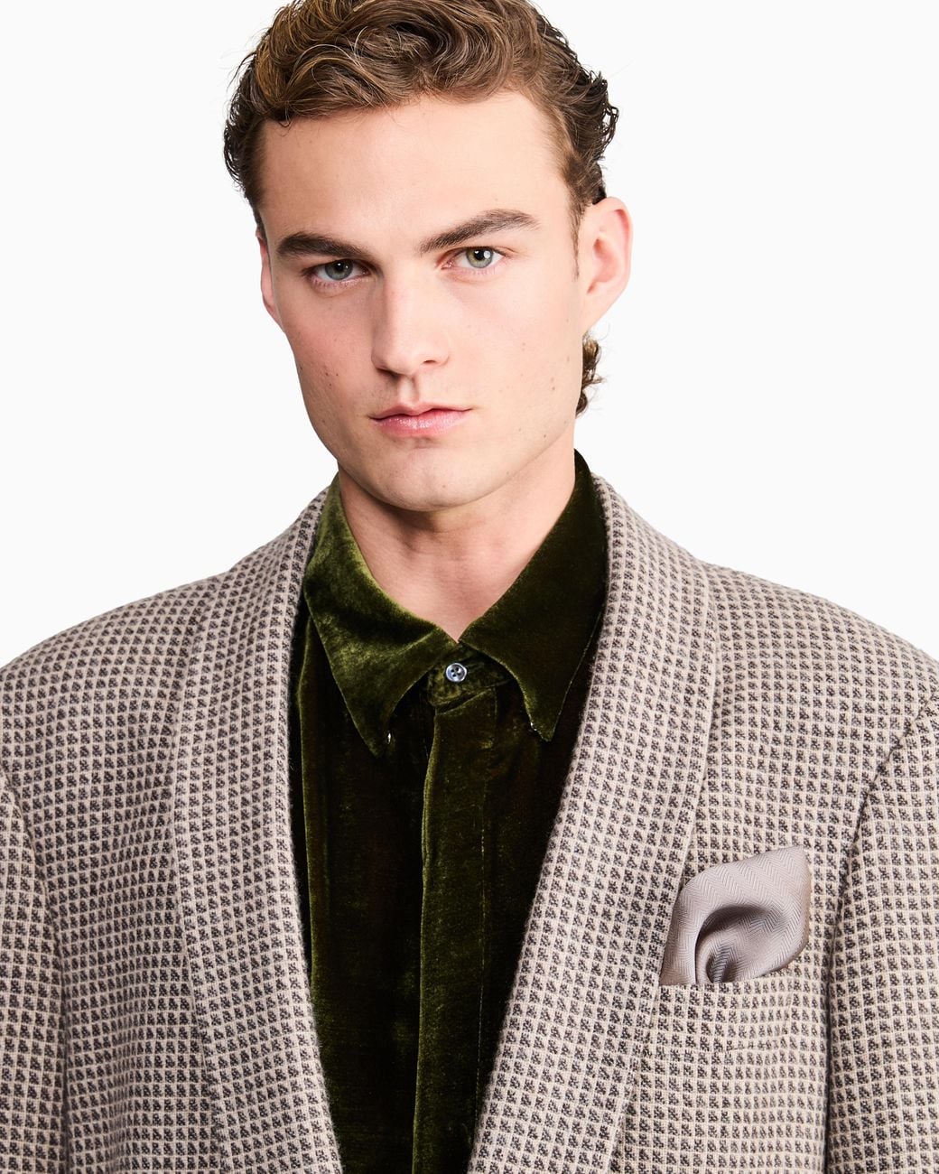 Giorgio Armani Gray Viscose And Silk Jacquard Pocket Square With Chevron Pattern for men
