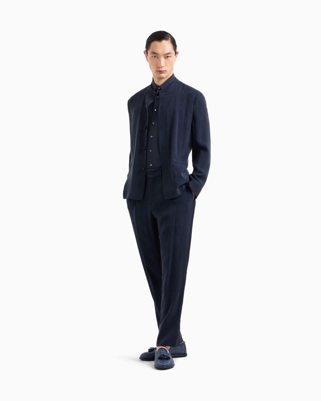 Giorgio Armani Blue Regular-Fit Washed Silk Shirt for men