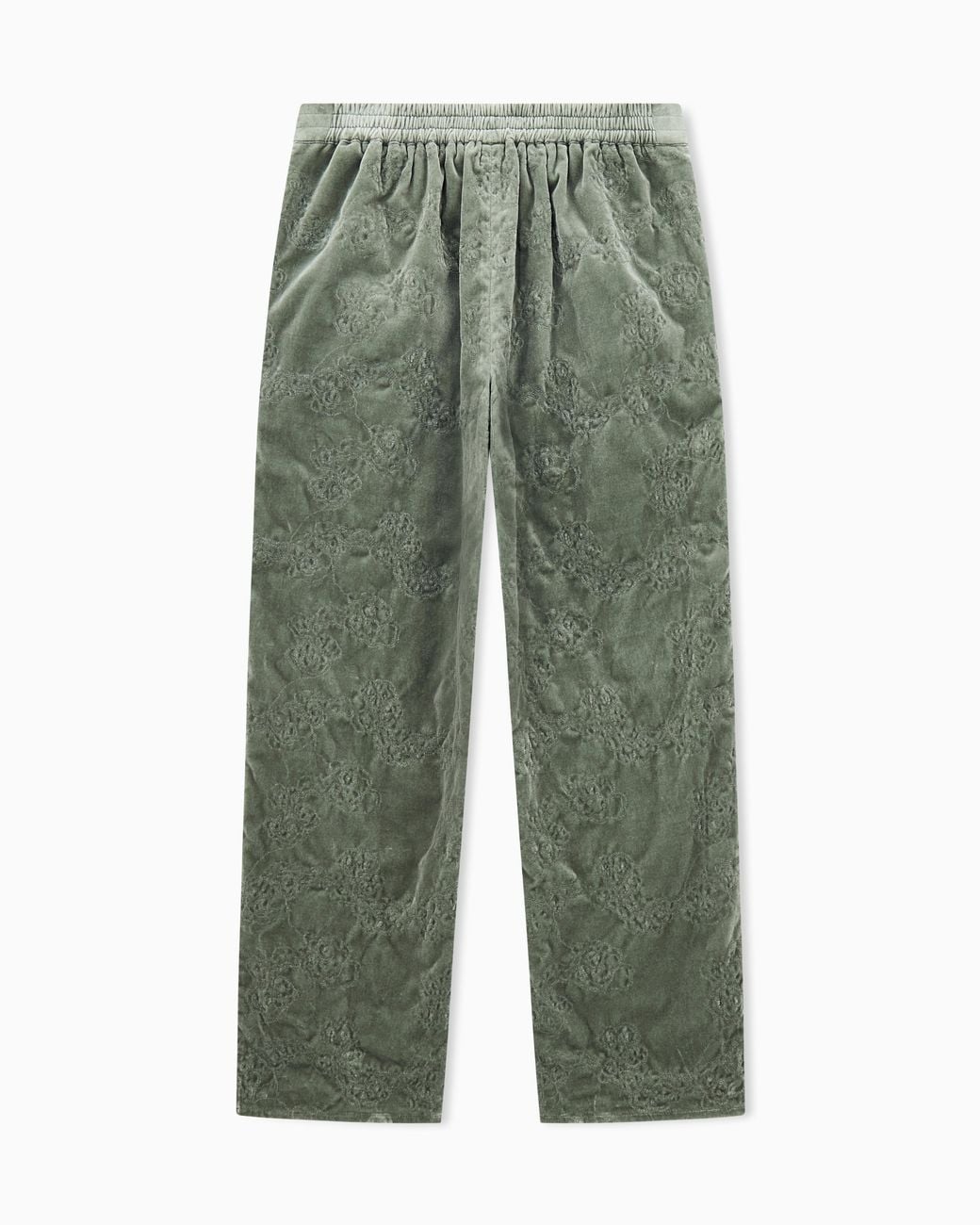 Giorgio Armani Green Lined Cotton Velvet Pants With Floral Embroidery