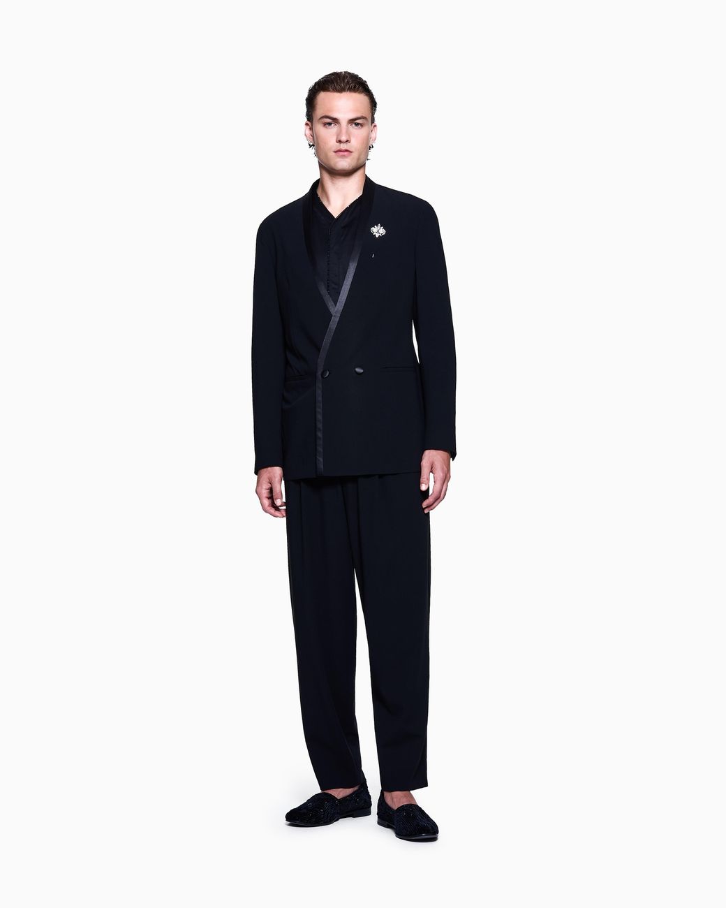 Giorgio Armani Blue Double-Pleat, Wool-Crêpe Trousers for men
