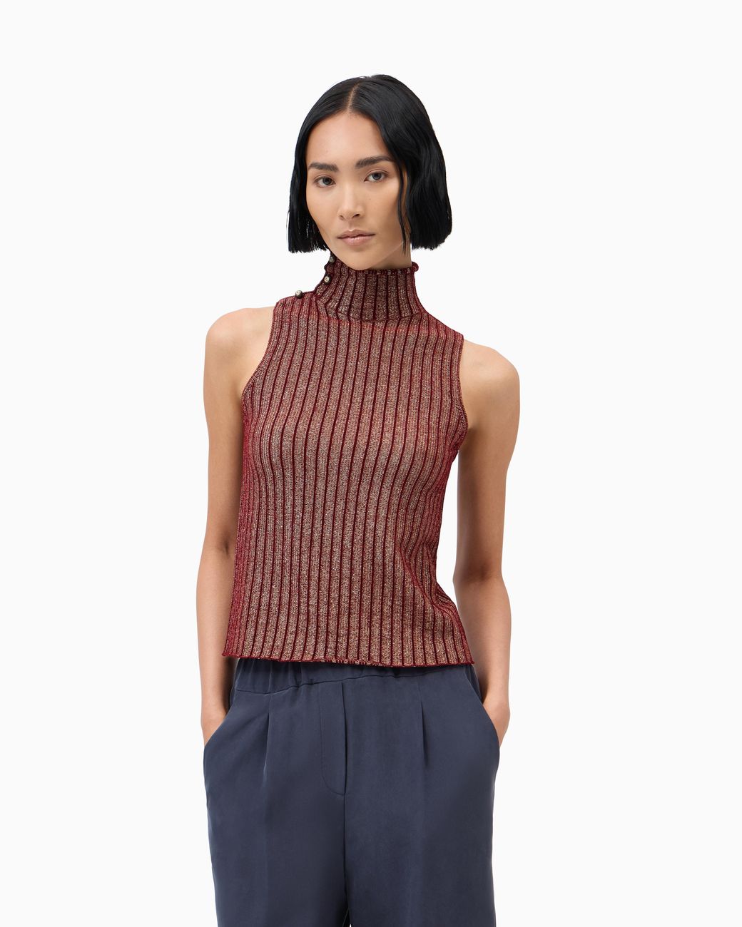 Giorgio Armani Brown Knit Top Sleeveless Turtleneck