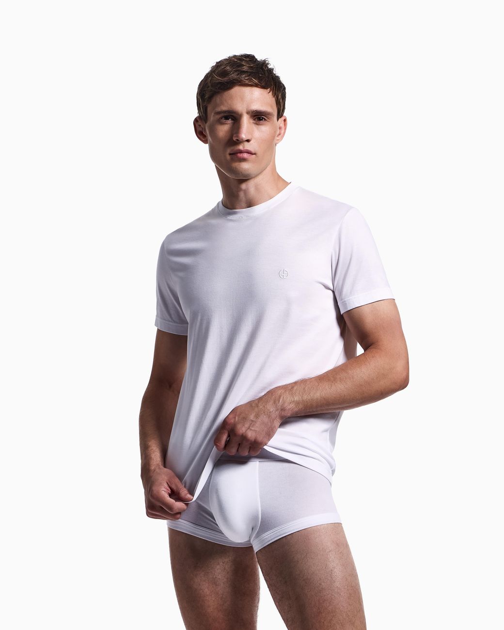 Giorgio Armani White Cotton Crew Neck T-Shirt With Embroidered Logo for men