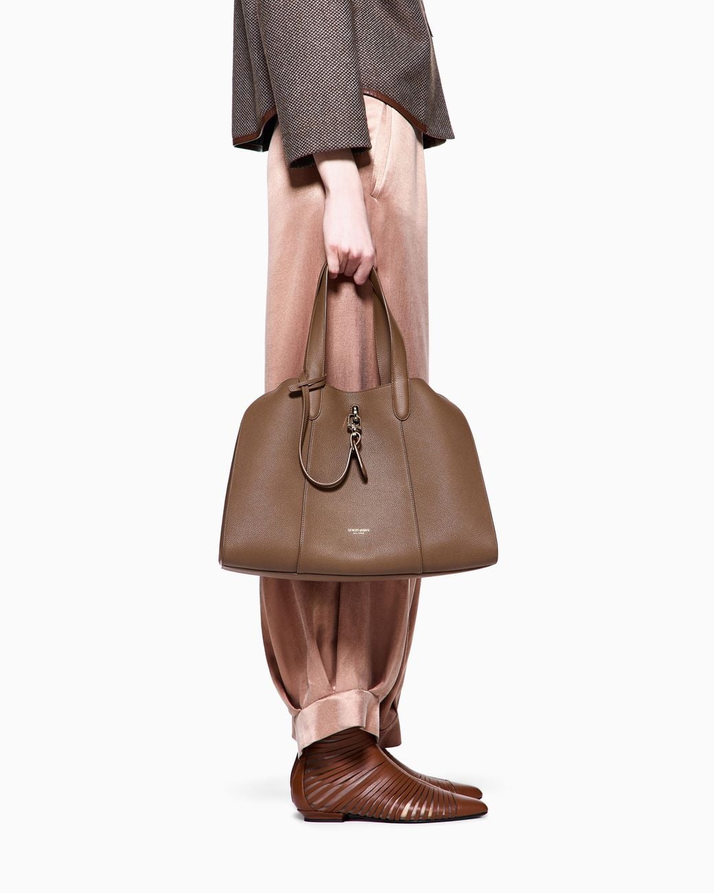 Giorgio Armani Brown Large Pebbled Leather Tote Bag