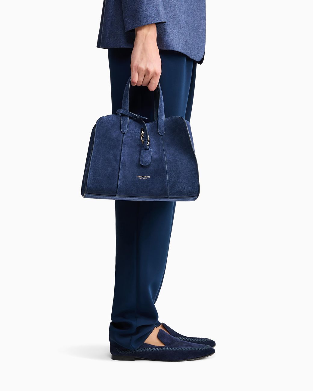Giorgio Armani Blue Small Suede Tote Bag