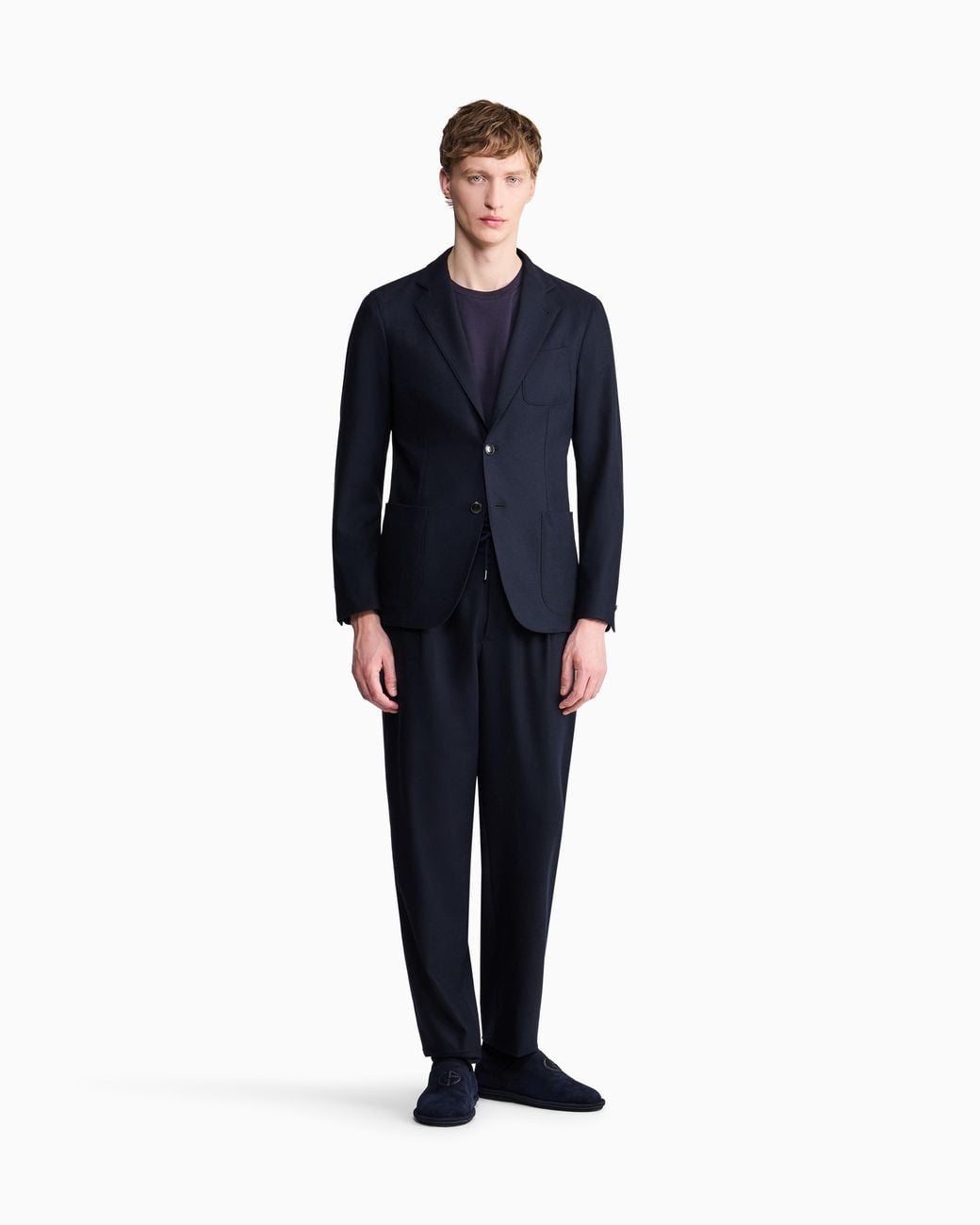 Giorgio Armani Blue Unlined Single-Breasted Stretch Cashmere Jacket With Two Buttons for men