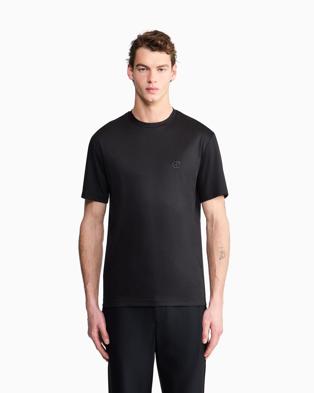 Giorgio Armani Black Short-Sleeve Cotton Interlock T-Shirt With Logo for men