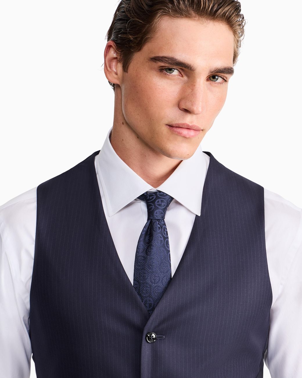 Giorgio Armani Blue Single-Breasted Pinstripe Vest for men