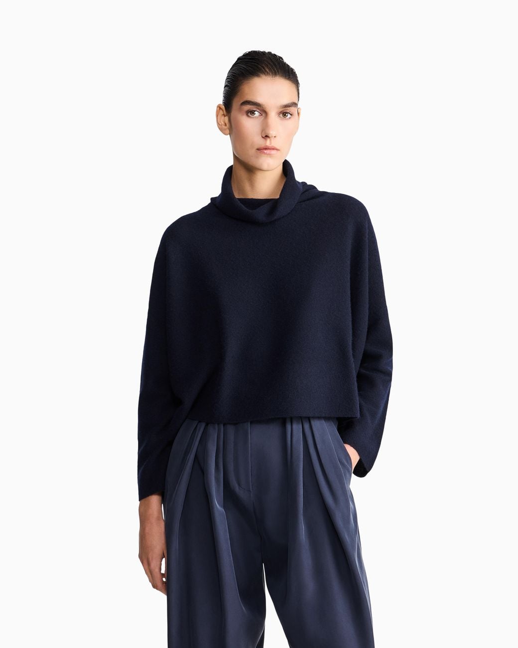 Giorgio Armani Blue Sweater Regular Fit Pure Cashmere Volcano Collar