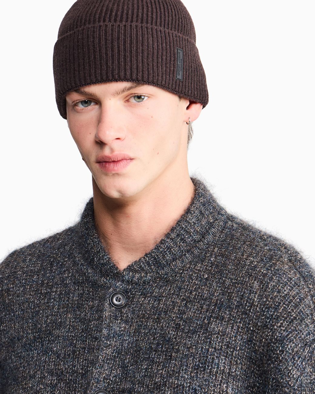 Giorgio Armani Black Ribbed Cashmere Beanie With Cuff for men