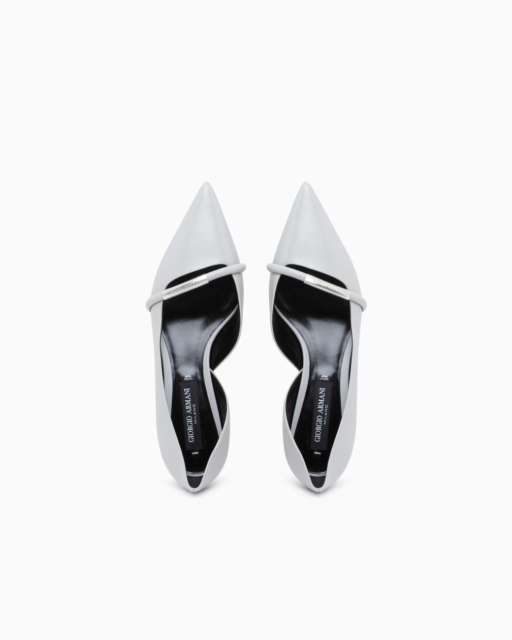 Giorgio Armani White Pointed Toe Leather Pumps With Strap And Low Heel