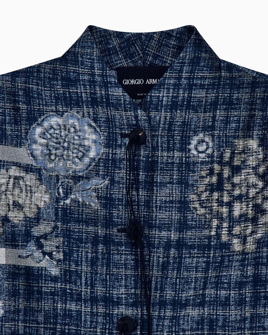 Giorgio Armani Blue Floral Jacquard Blazer With A Guru Collar And Tassel Button