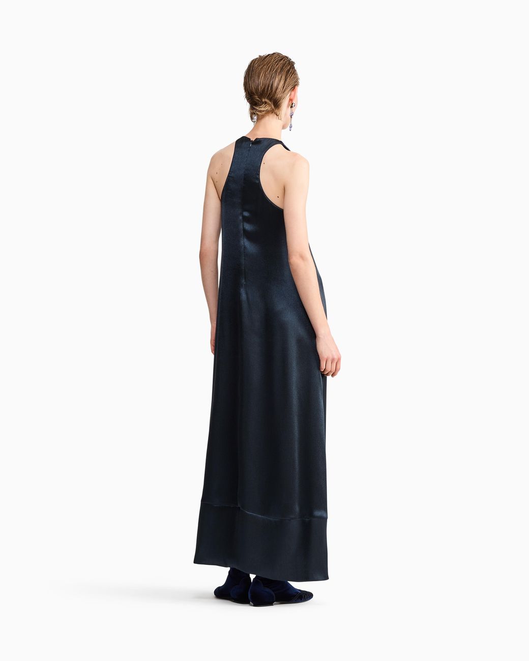 Giorgio Armani Blue Embroidered Dress Sleeveless Silk Gown With Sequined Panel