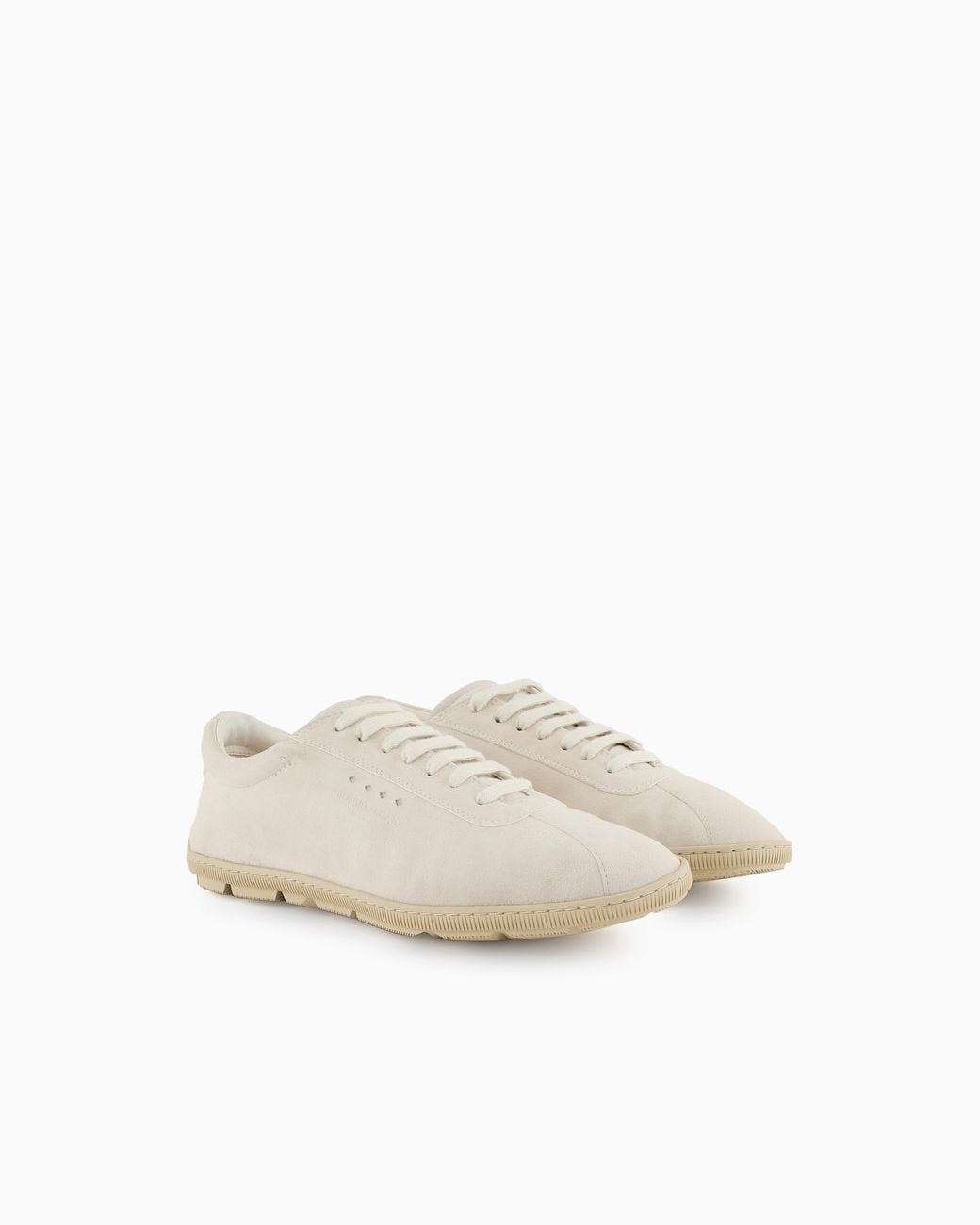 Giorgio Armani White Low-Top Suede Lace-Up Sneakers With Rubber Sole for men