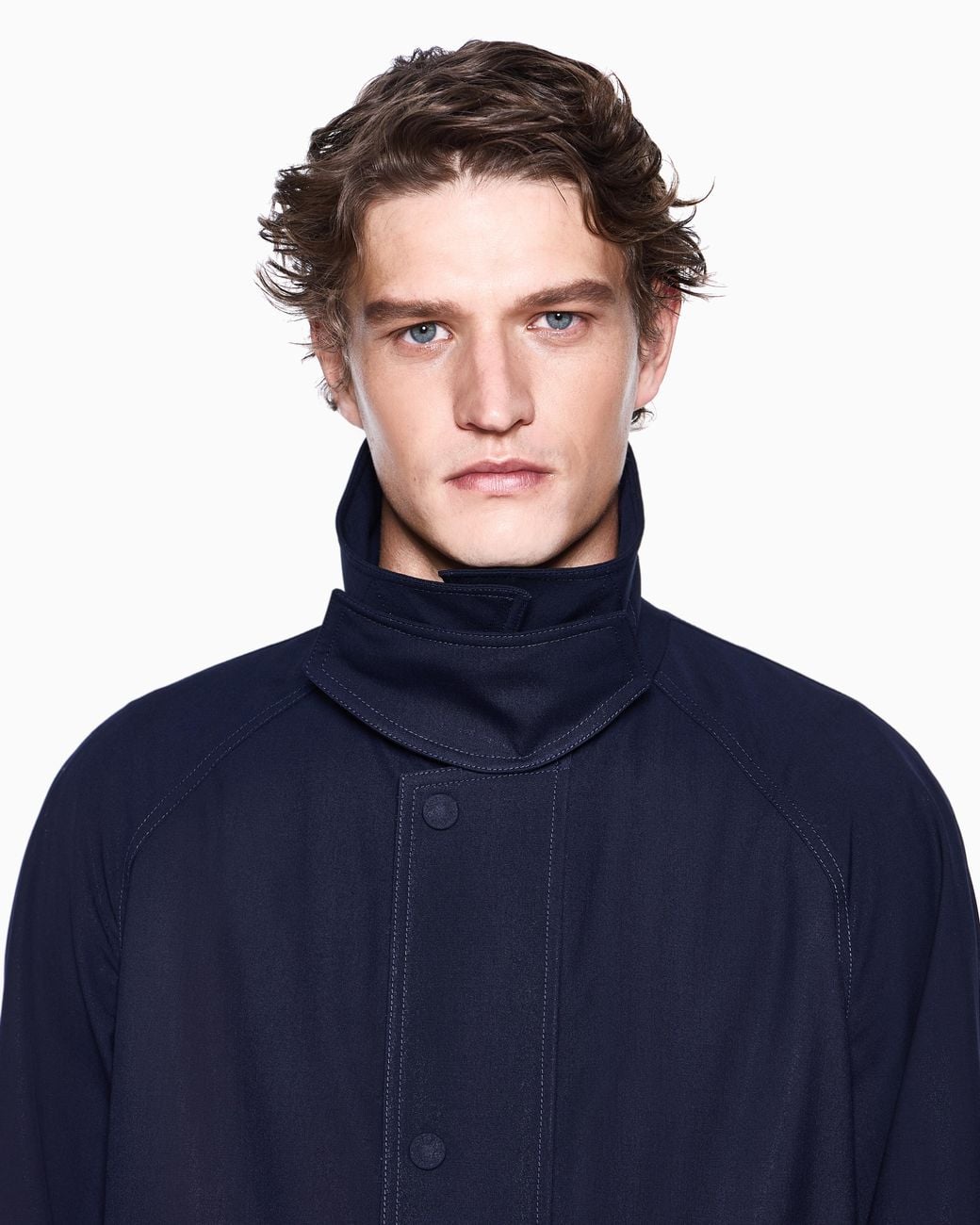 Giorgio Armani Blue Wool And Silk Canvas Pea Coat for men