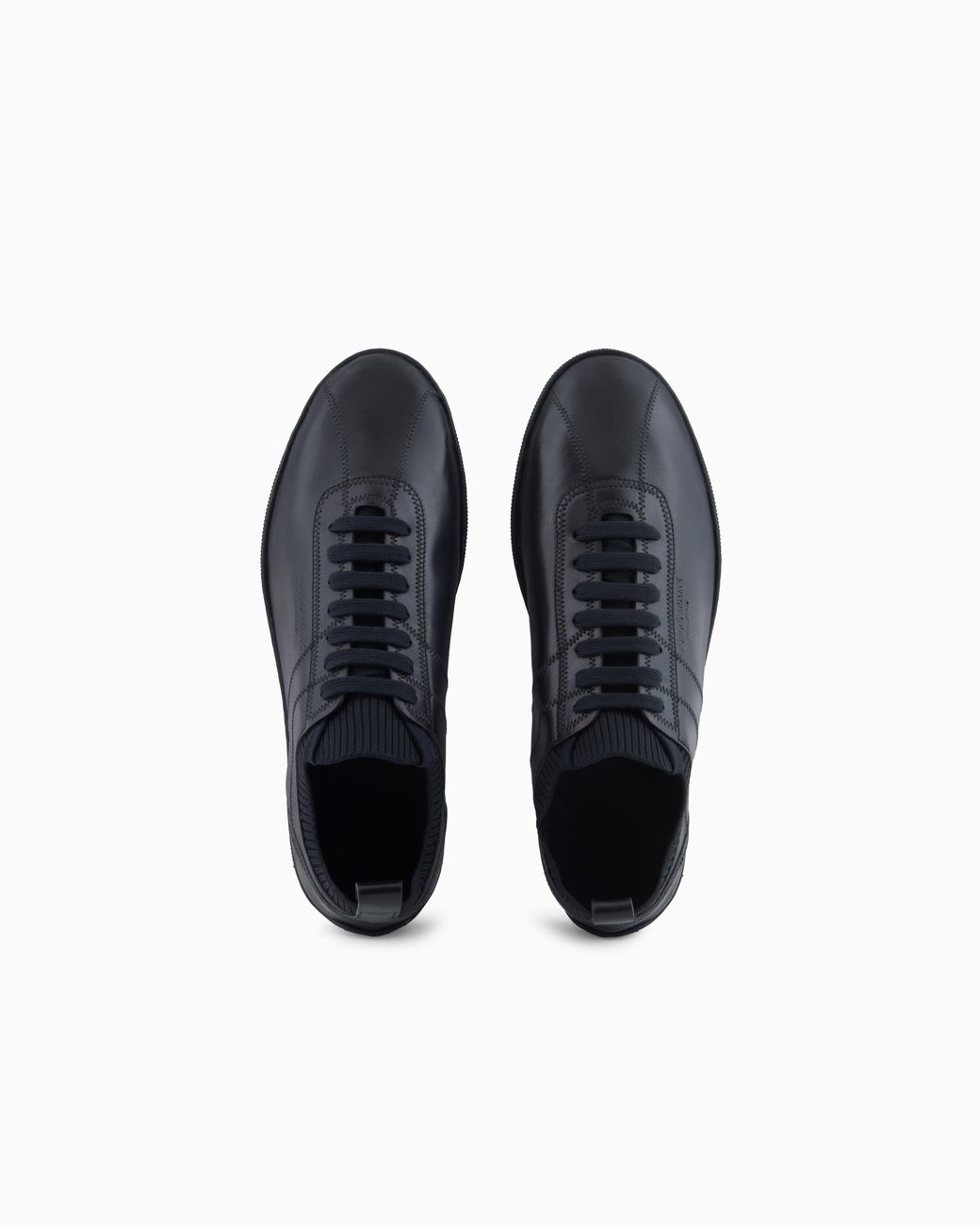 Giorgio Armani Blue Leather Sneaker With Knit Detail And Foldable Upper for men