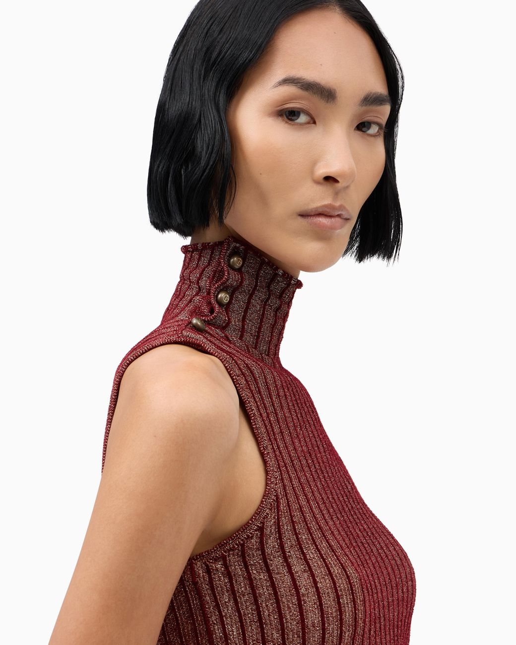 Giorgio Armani Brown Knit Top Sleeveless Turtleneck