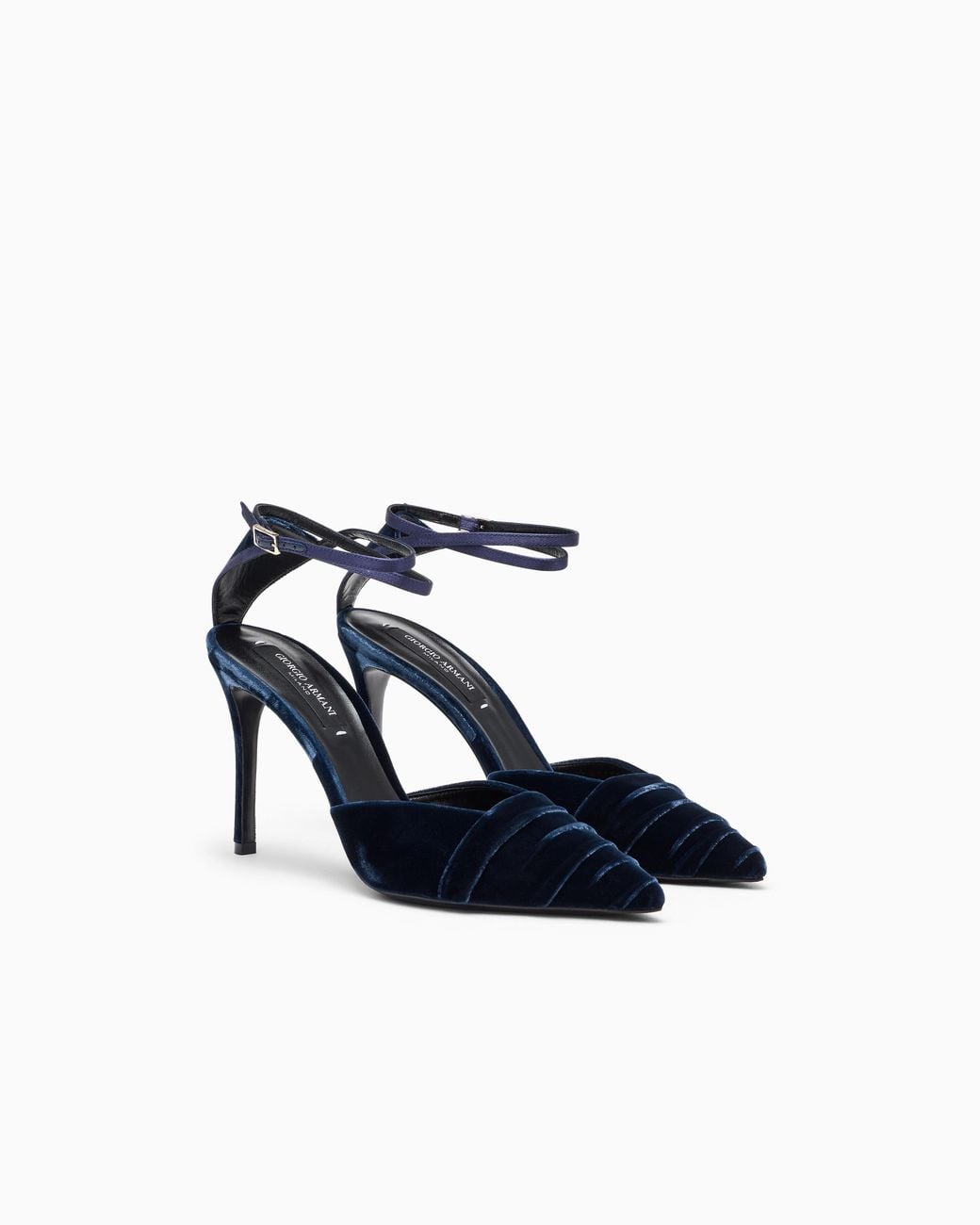 Giorgio Armani White Velvet Pumps With Strap And Stiletto Heel