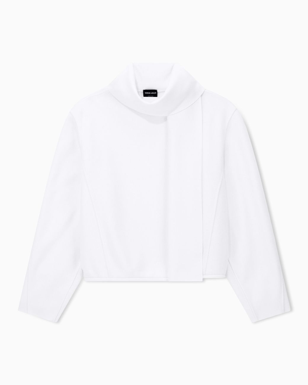 Giorgio Armani White Jumper Long-Sleeved Wool Sweater With Scarf Sewn Onto Neck