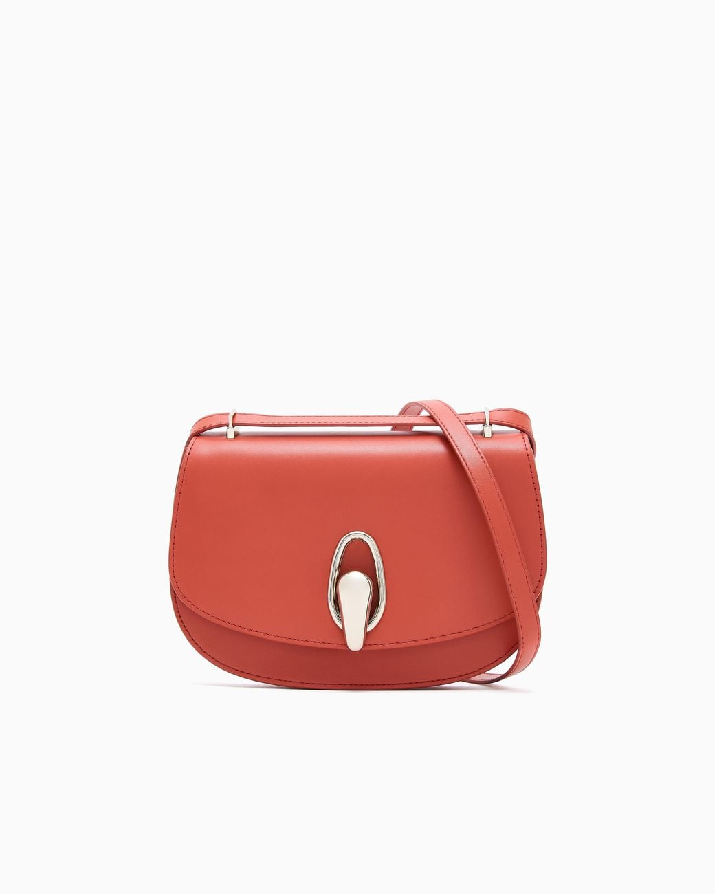 Giorgio Armani Red Smooth Leather Shoulder Bag With Metal Clasp