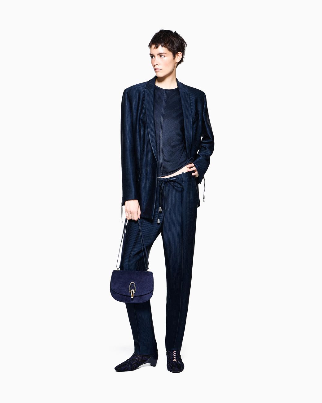 Giorgio Armani Blue Blazer Regular Fit Waffle Viscose And Wool