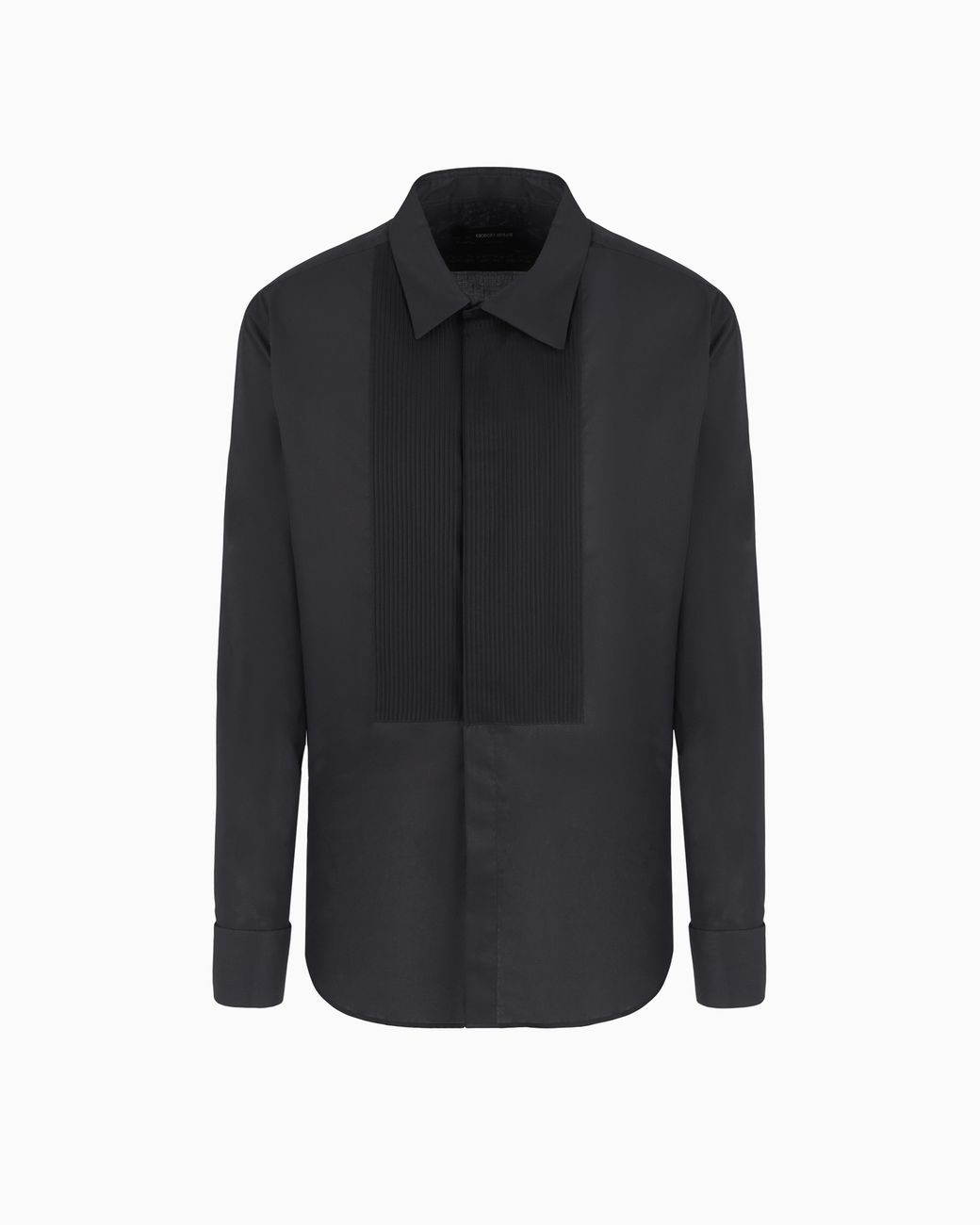 Giorgio Armani Blue Cotton Tuxedo Shirt With Pleated Detail for men