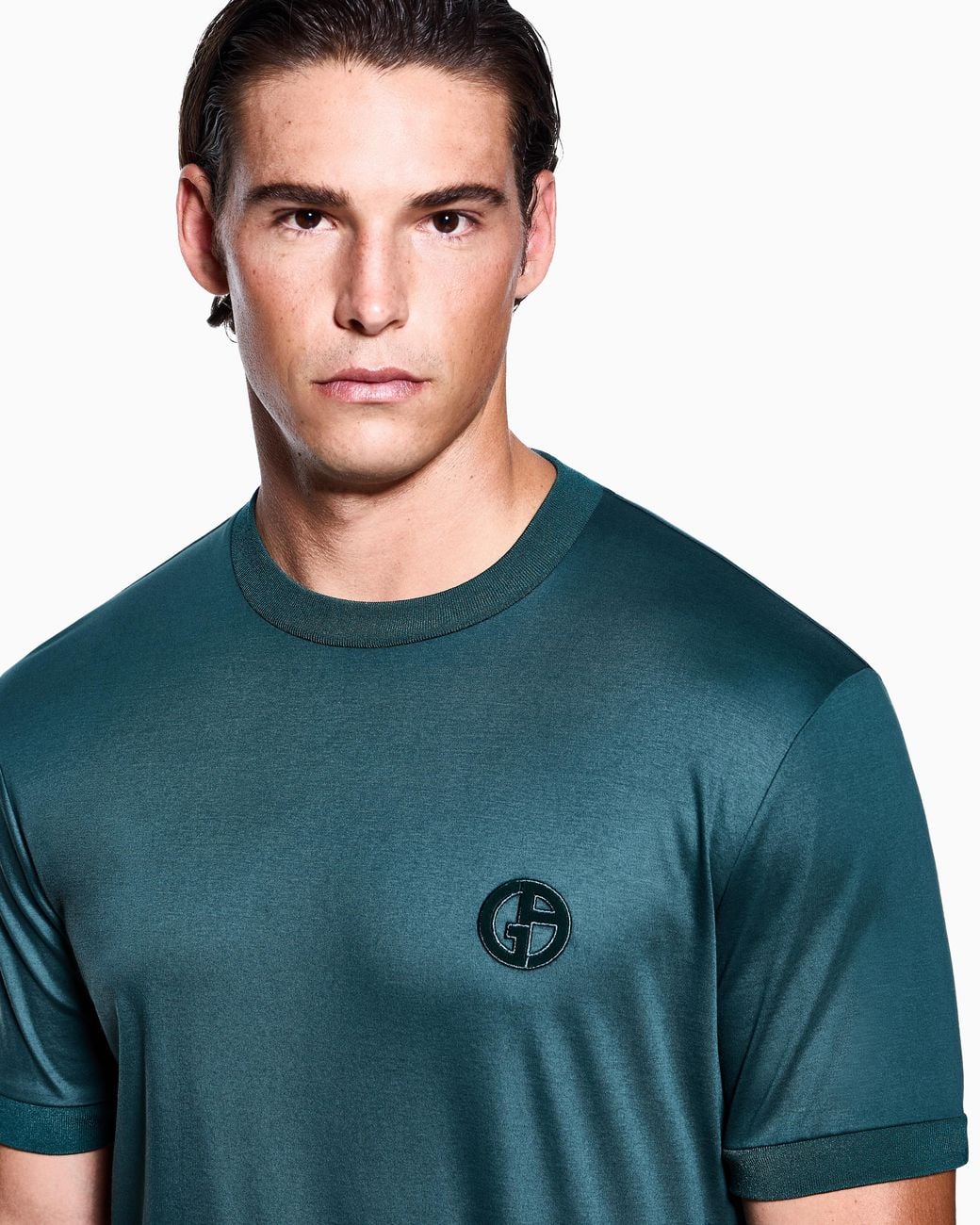 Giorgio Armani Blue Interlock T-Shirt With Embroidered Logo Online Exclusive for men