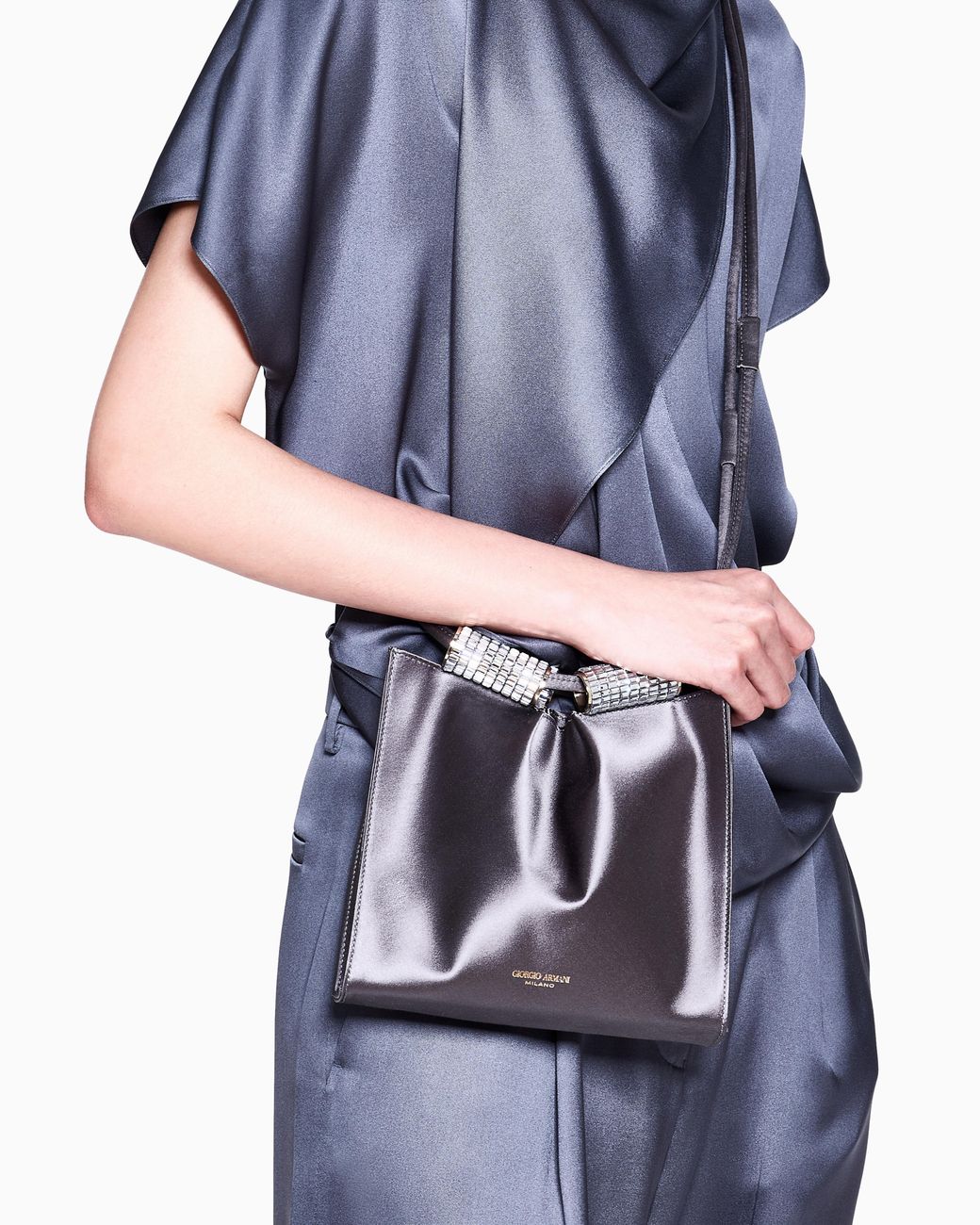 Blusa De Raso Doble De Seda Giorgio Armani de color Blue