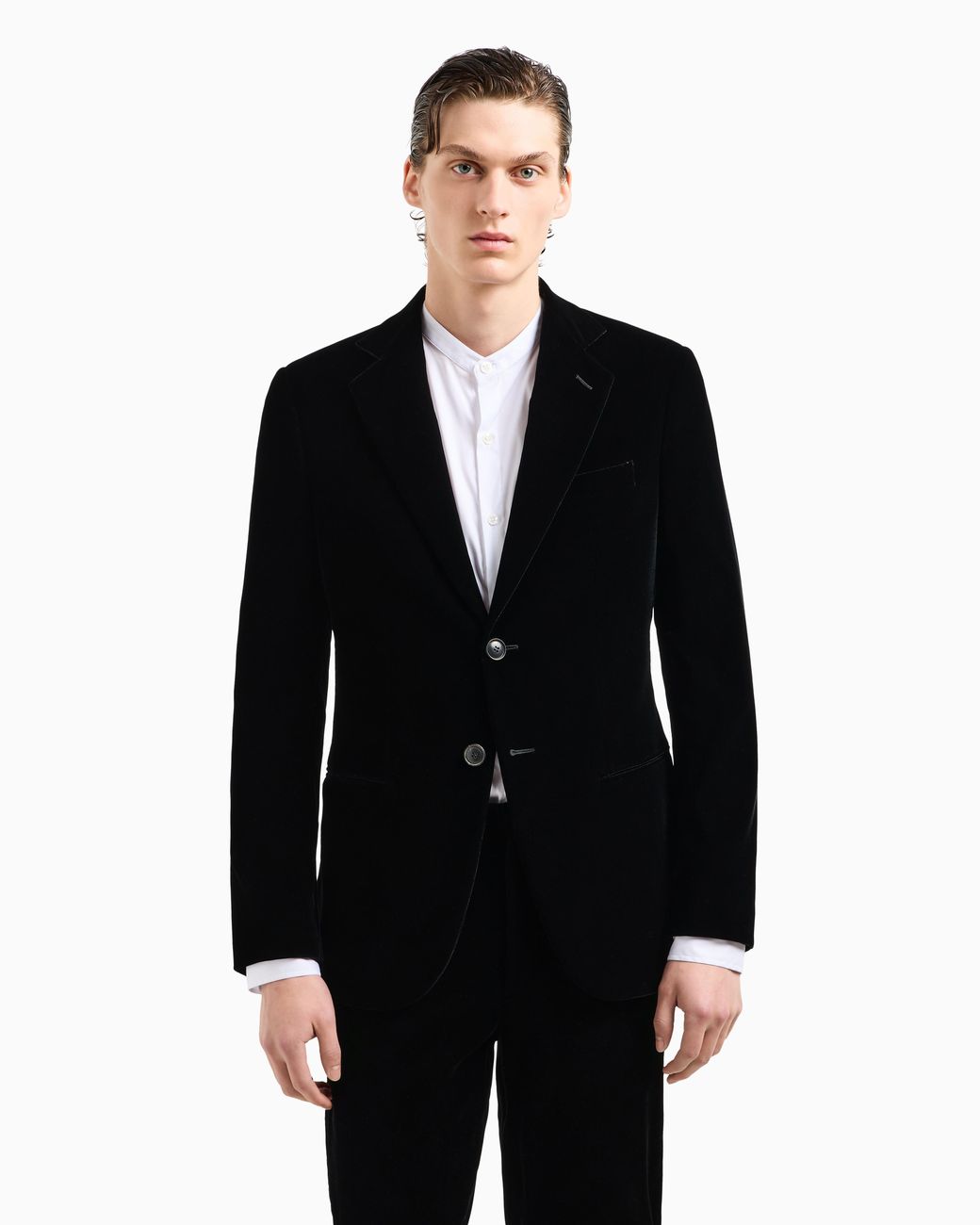 Giorgio Armani Black Icon George Line Single-Breasted Stretch-Velvet Jacket for men